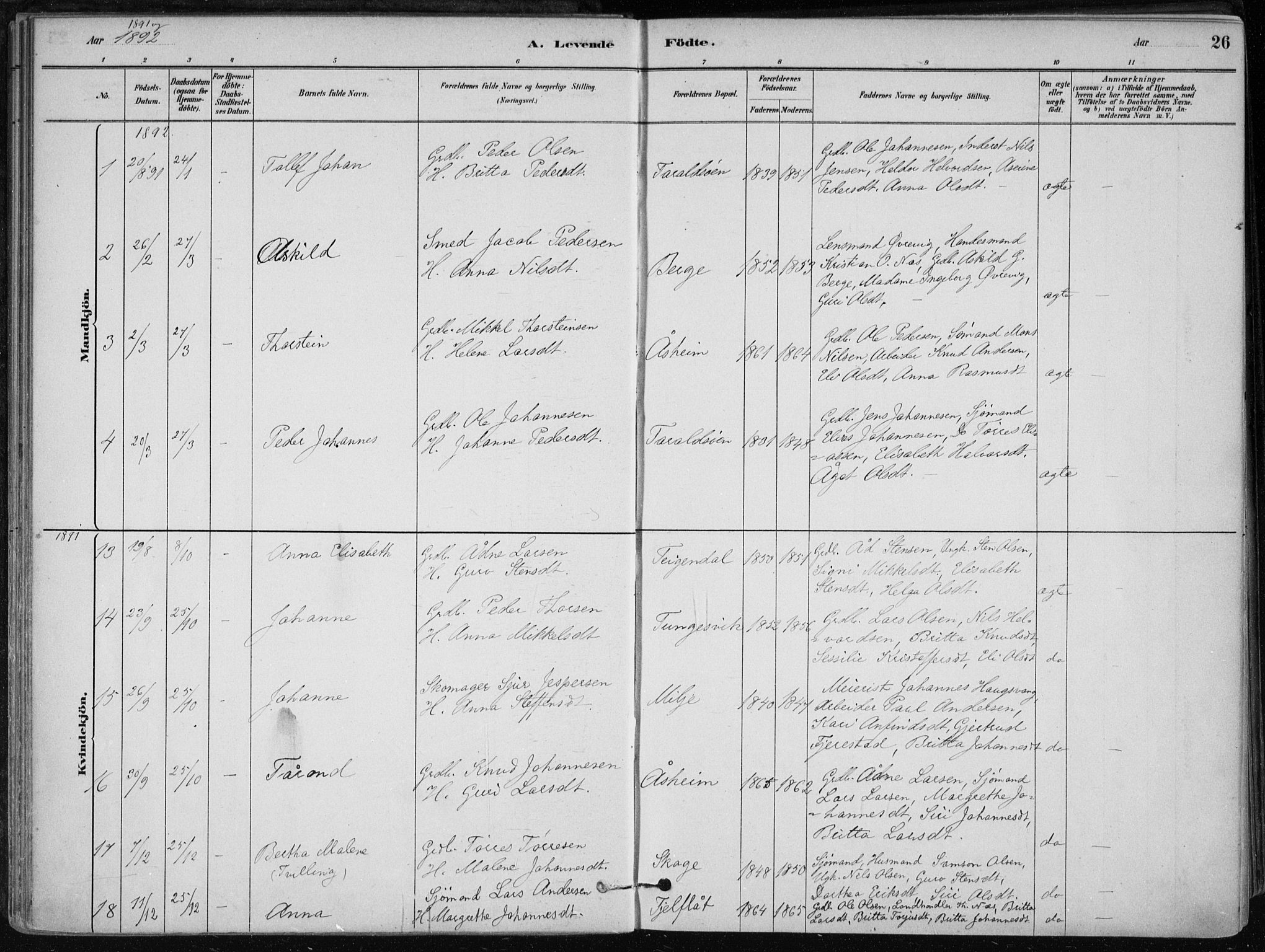 Skånevik sokneprestembete, AV/SAB-A-77801/H/Haa: Parish register (official) no. B 1, 1879-1914, p. 26