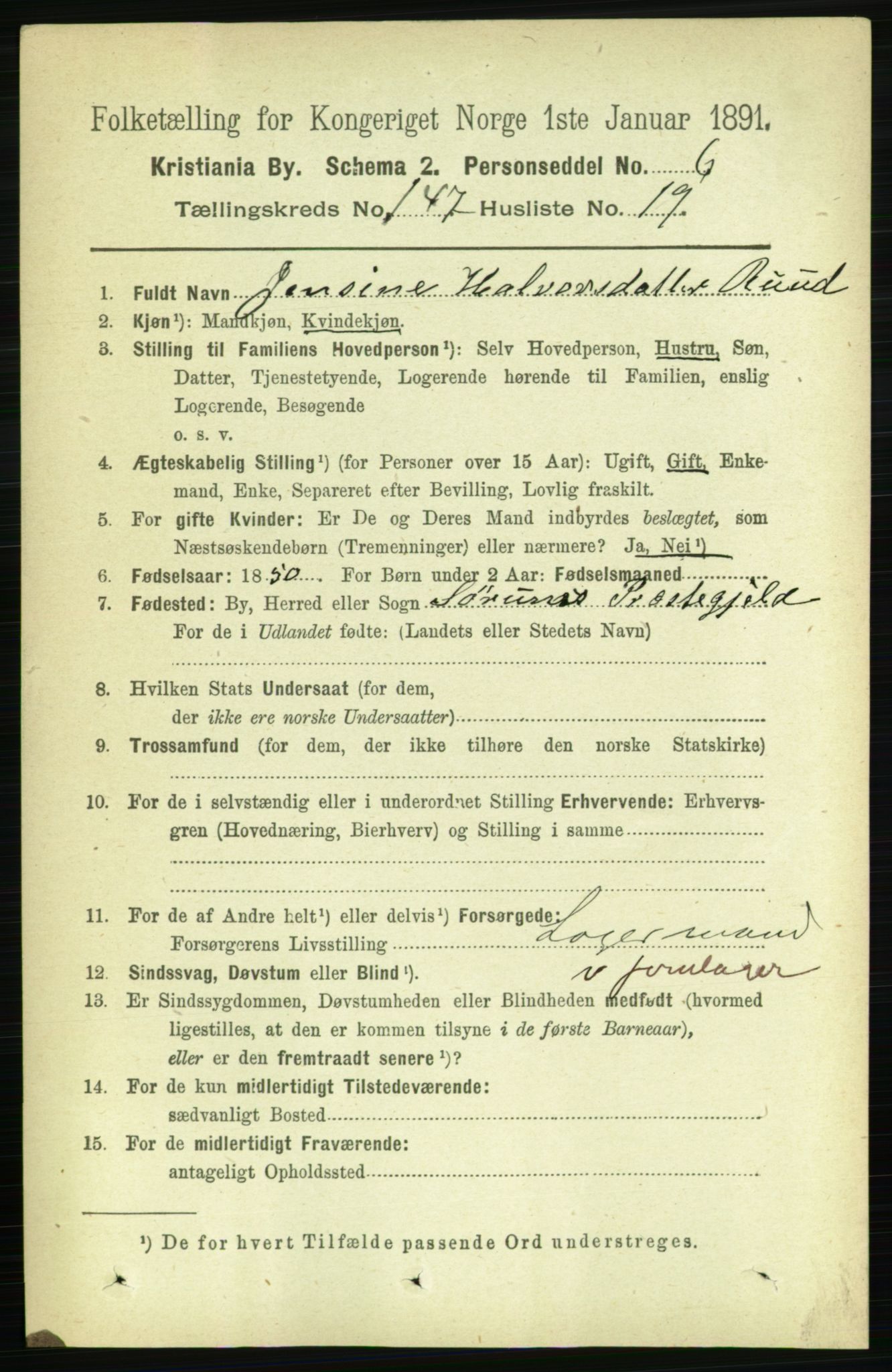 RA, 1891 census for 0301 Kristiania, 1891, p. 82167