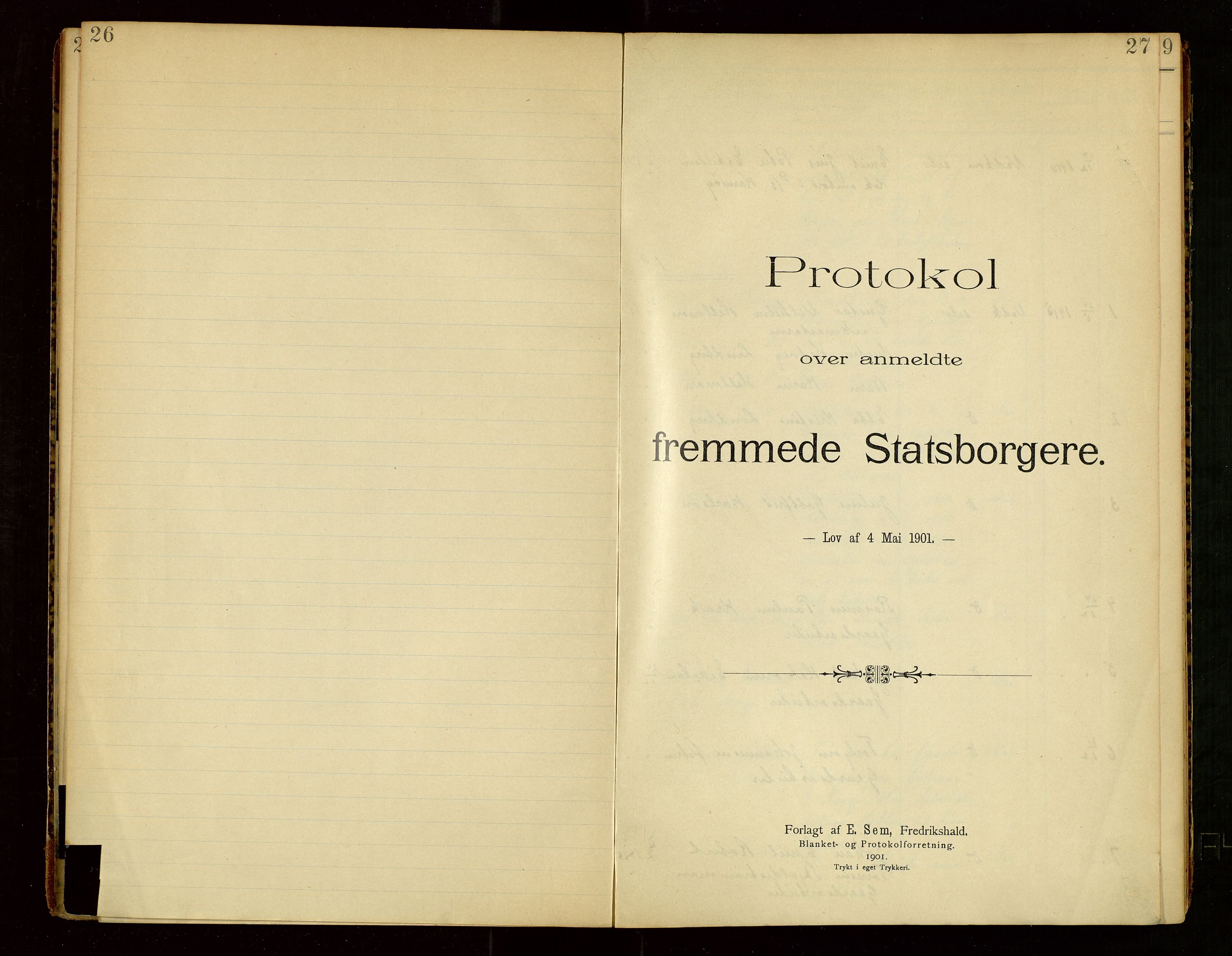 Skjold lensmannskontor, SAST/A-100182/Fea/L0001: "Protokol over anmeldte fremmede Statsborgere for lensmanden i Skjold", 1910-1961, p. 26-27