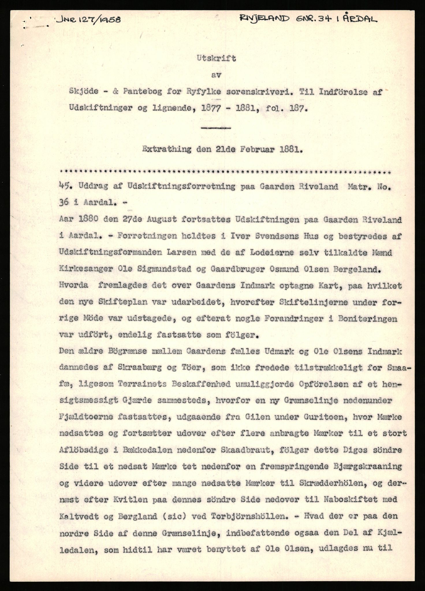 Statsarkivet i Stavanger, AV/SAST-A-101971/03/Y/Yj/L0069: Avskrifter sortert etter gårdsnavn: Riske - Rosland store, 1750-1930, p. 287