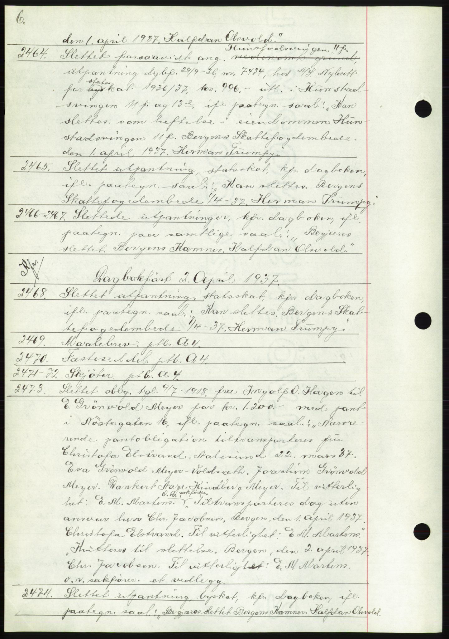 Byfogd og Byskriver i Bergen, SAB/A-3401/03: Mortgage book no. C 4, 1937-1937, Diary no: : 2464/1937