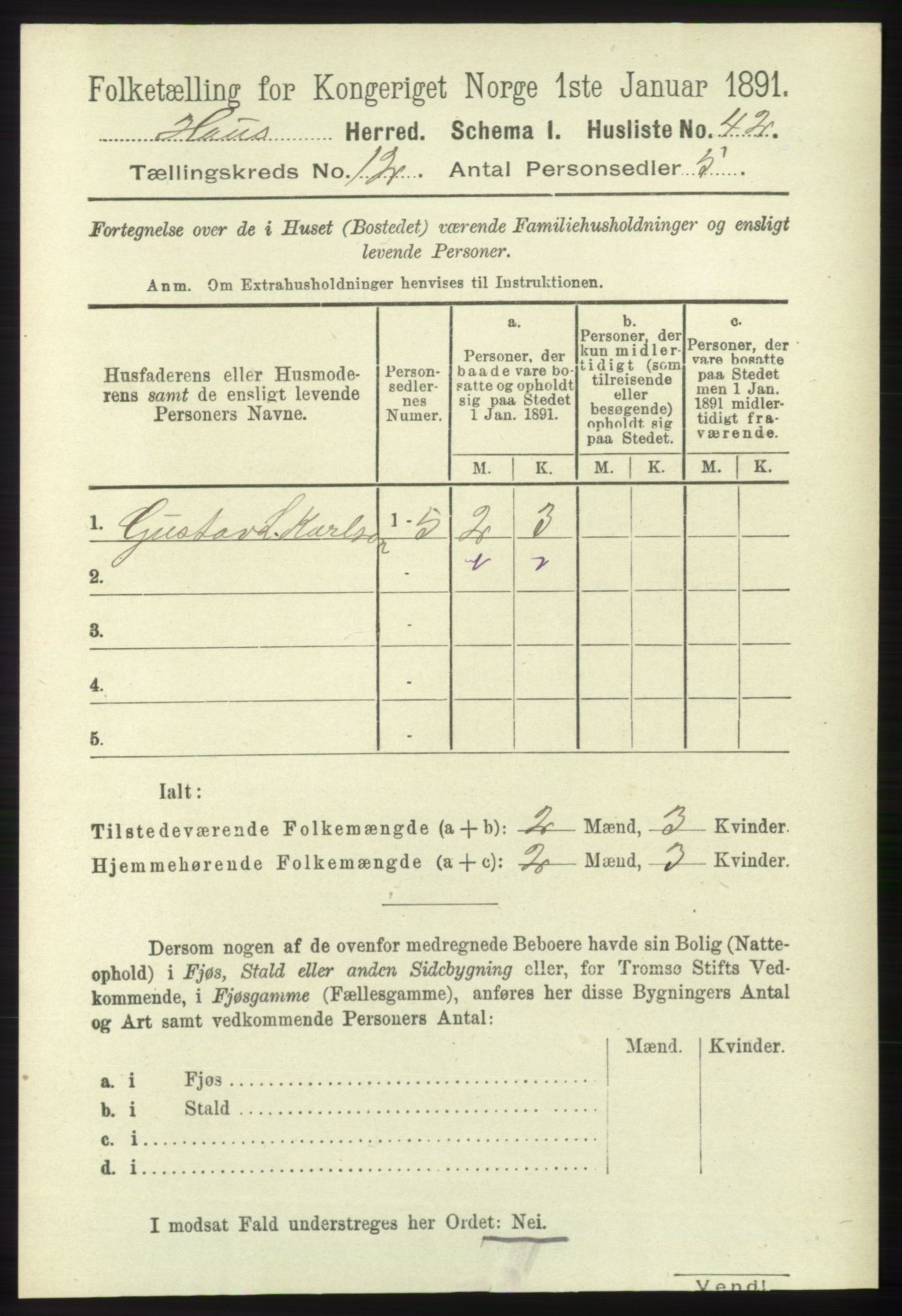 RA, 1891 census for 1250 Haus, 1891, p. 5229