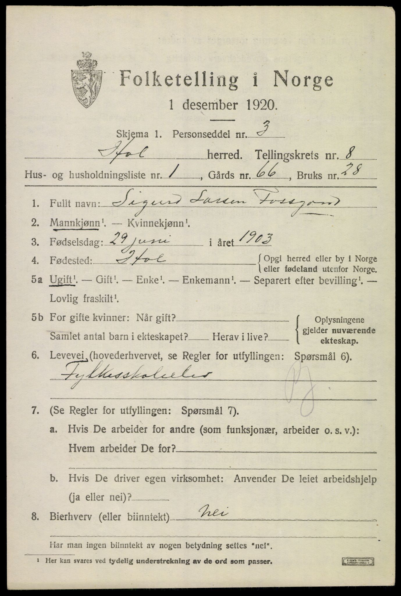 SAKO, 1920 census for Hol (Buskerud), 1920, p. 4087