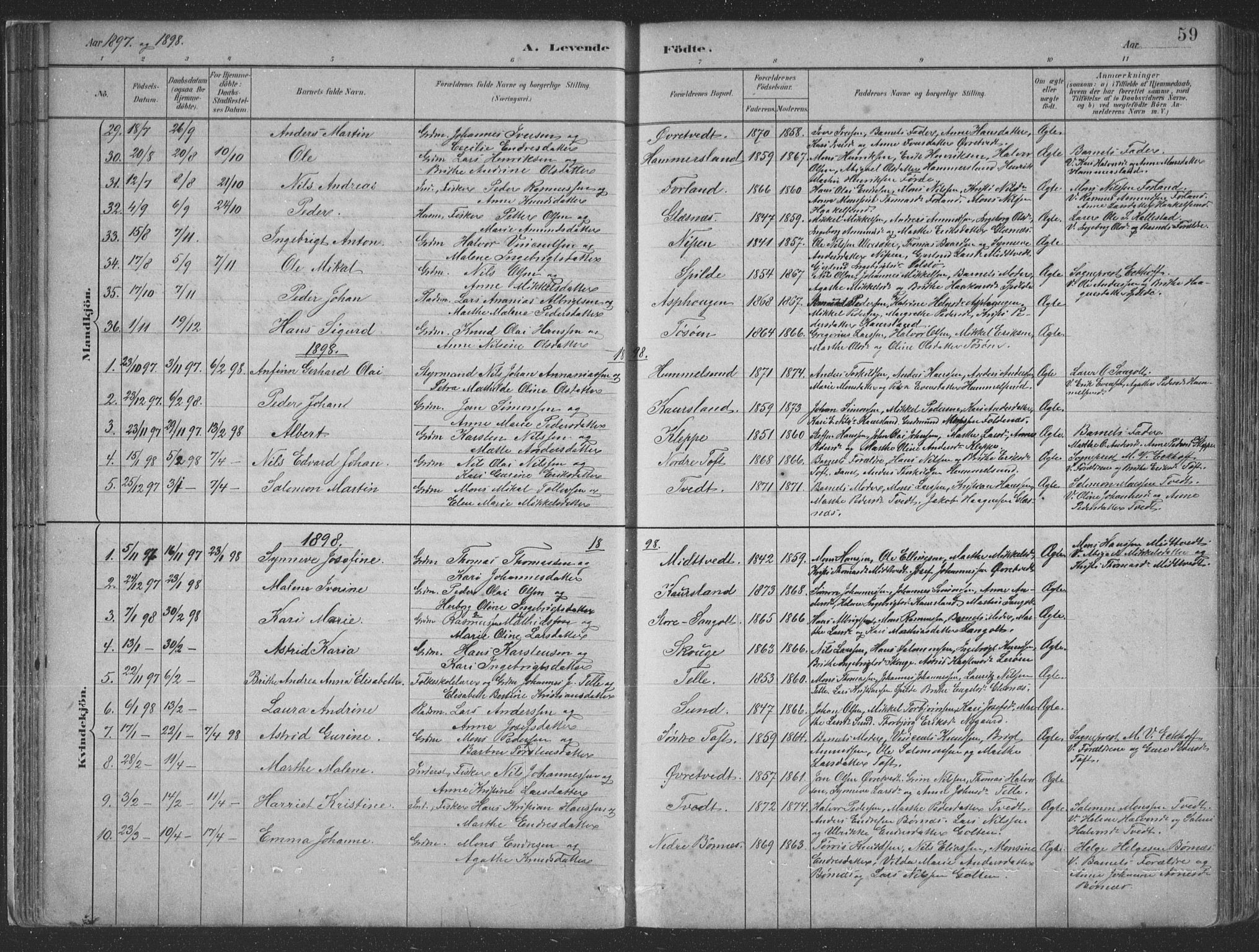 Sund sokneprestembete, SAB/A-99930: Parish register (copy) no. B 3, 1882-1911, p. 59