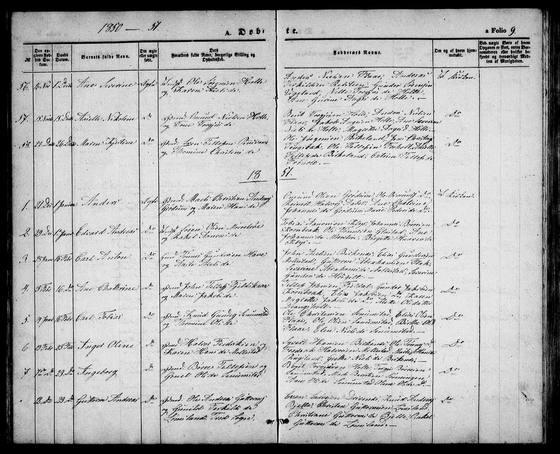 Birkenes sokneprestkontor, AV/SAK-1111-0004/F/Fb/L0002: Parish register (copy) no. B 2, 1849-1876, p. 9