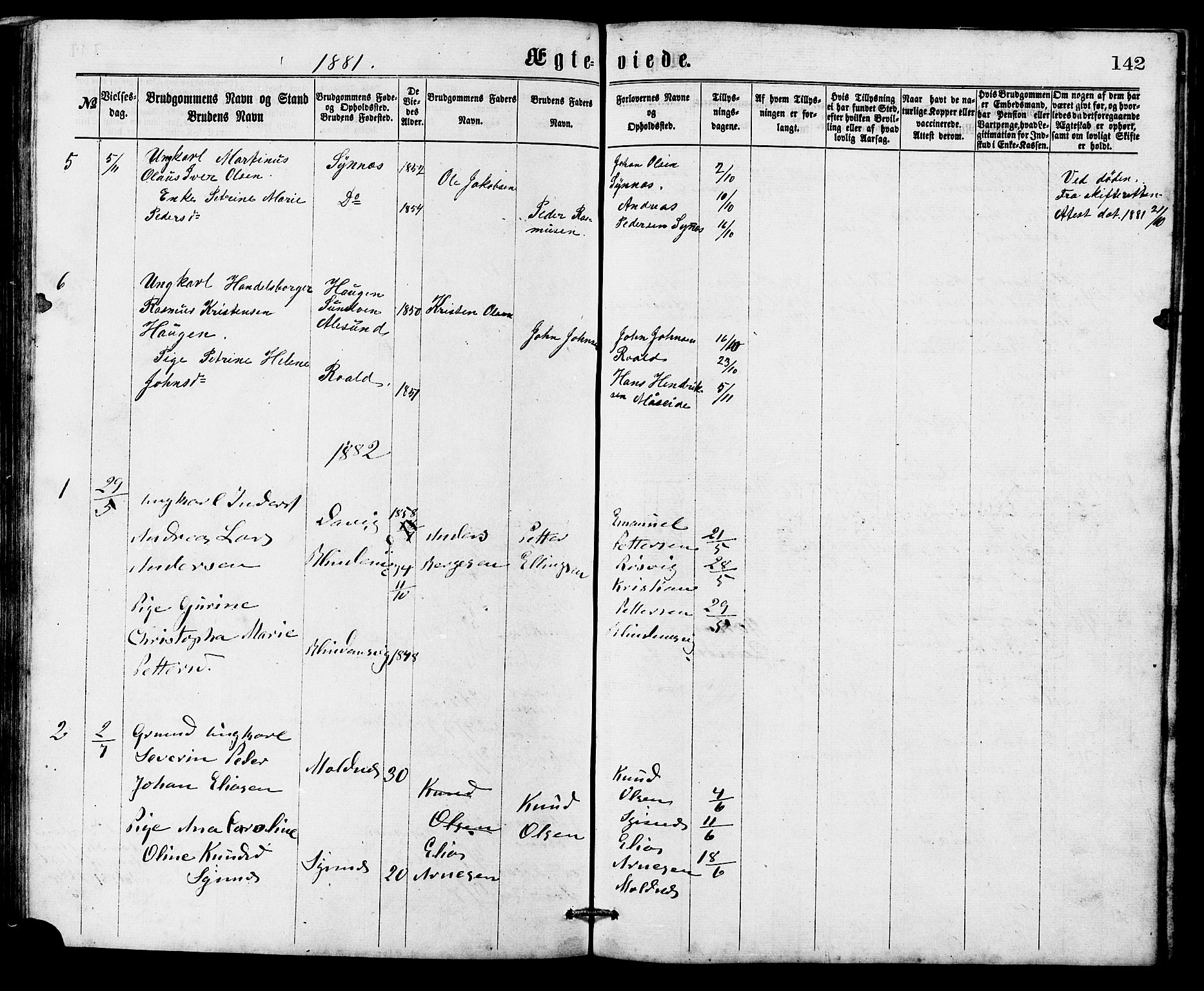 Ministerialprotokoller, klokkerbøker og fødselsregistre - Møre og Romsdal, AV/SAT-A-1454/537/L0521: Parish register (copy) no. 537C02, 1869-1888, p. 142