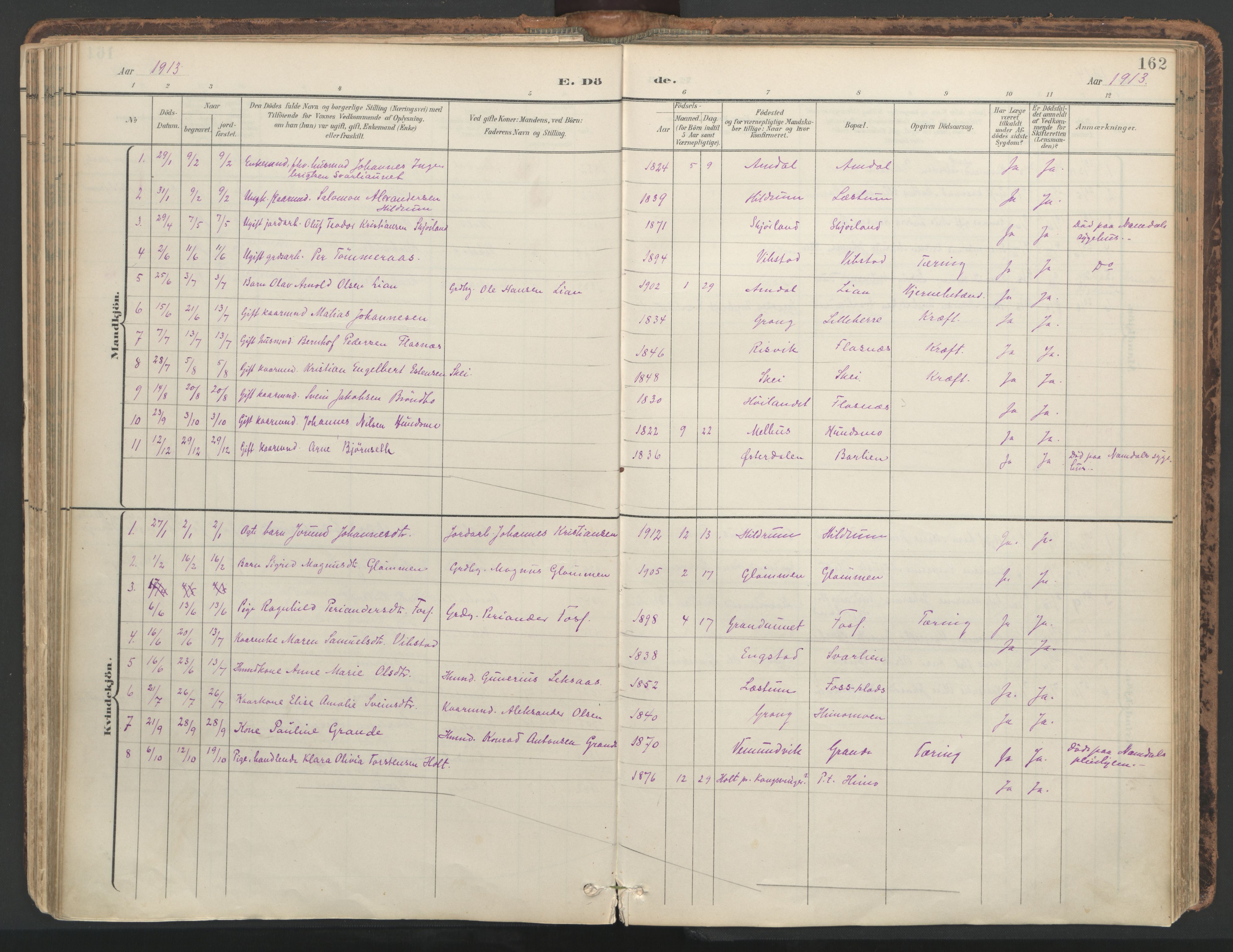 Ministerialprotokoller, klokkerbøker og fødselsregistre - Nord-Trøndelag, SAT/A-1458/764/L0556: Parish register (official) no. 764A11, 1897-1924, p. 162