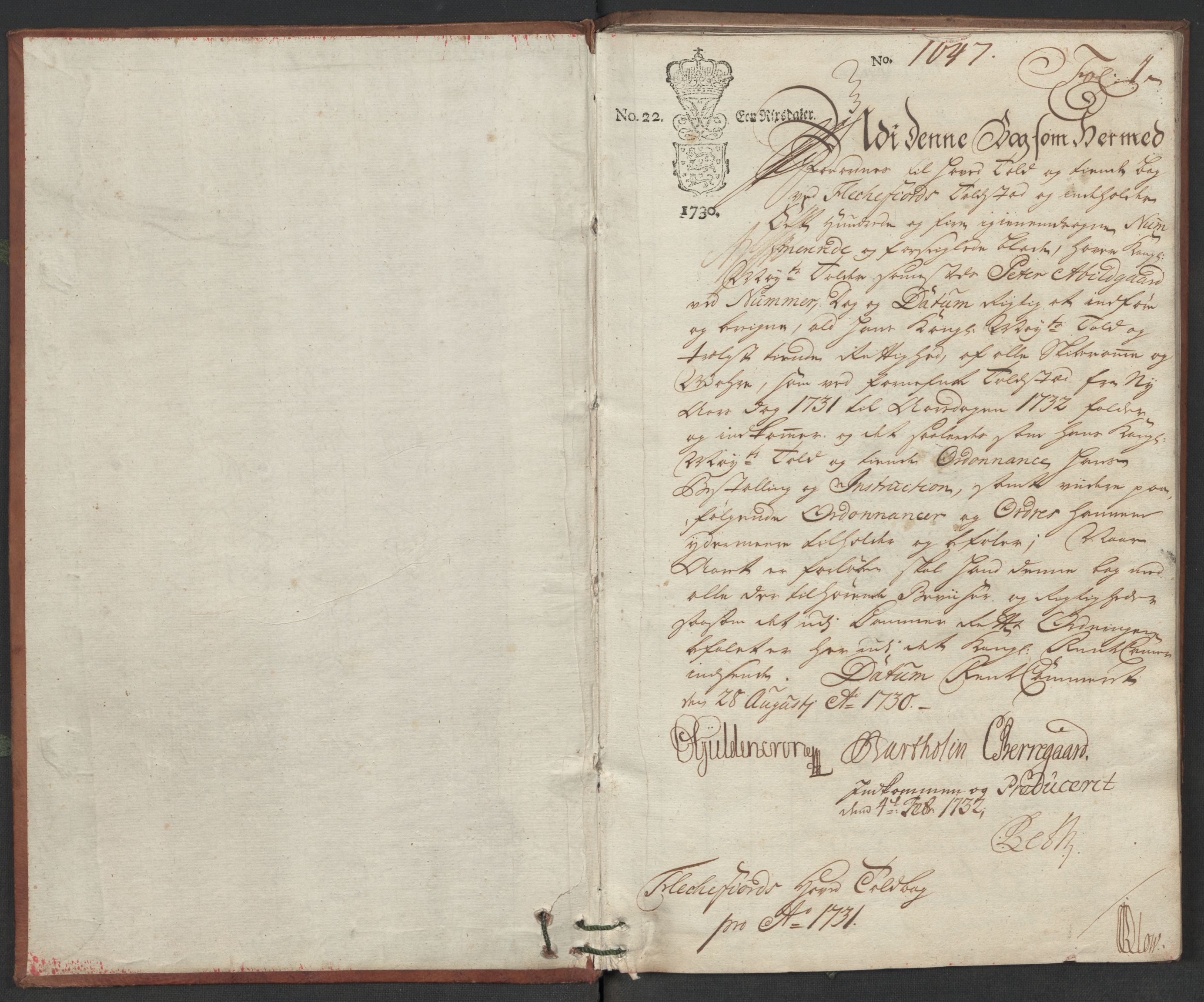 Generaltollkammeret, tollregnskaper, RA/EA-5490/R19/L0006/0001: Tollregnskaper Flekkefjord / Hovedtollbok, 1731, p. 1a