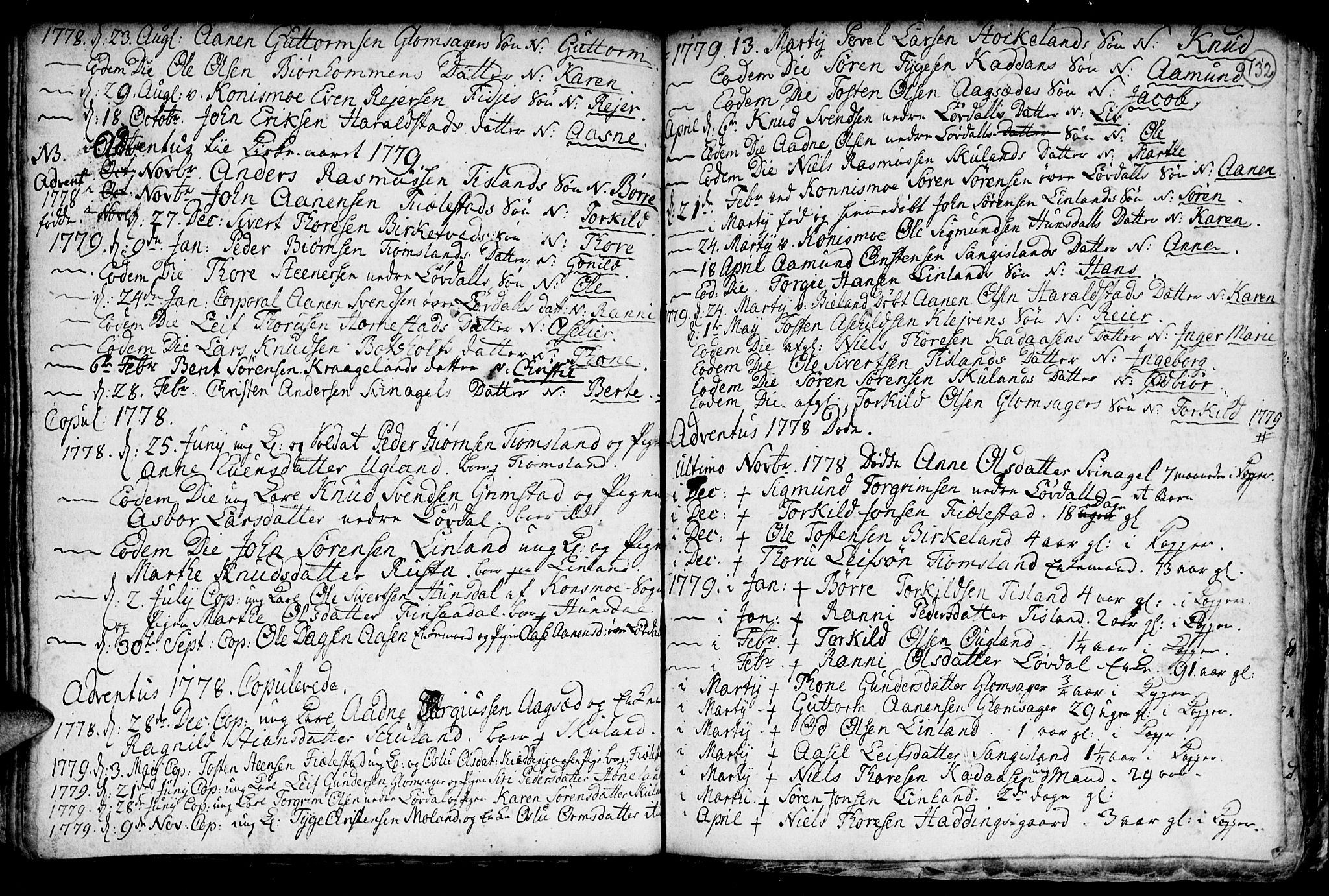 Holum sokneprestkontor, AV/SAK-1111-0022/F/Fb/Fba/L0001: Parish register (copy) no. B 1 /3, 1770-1802, p. 132