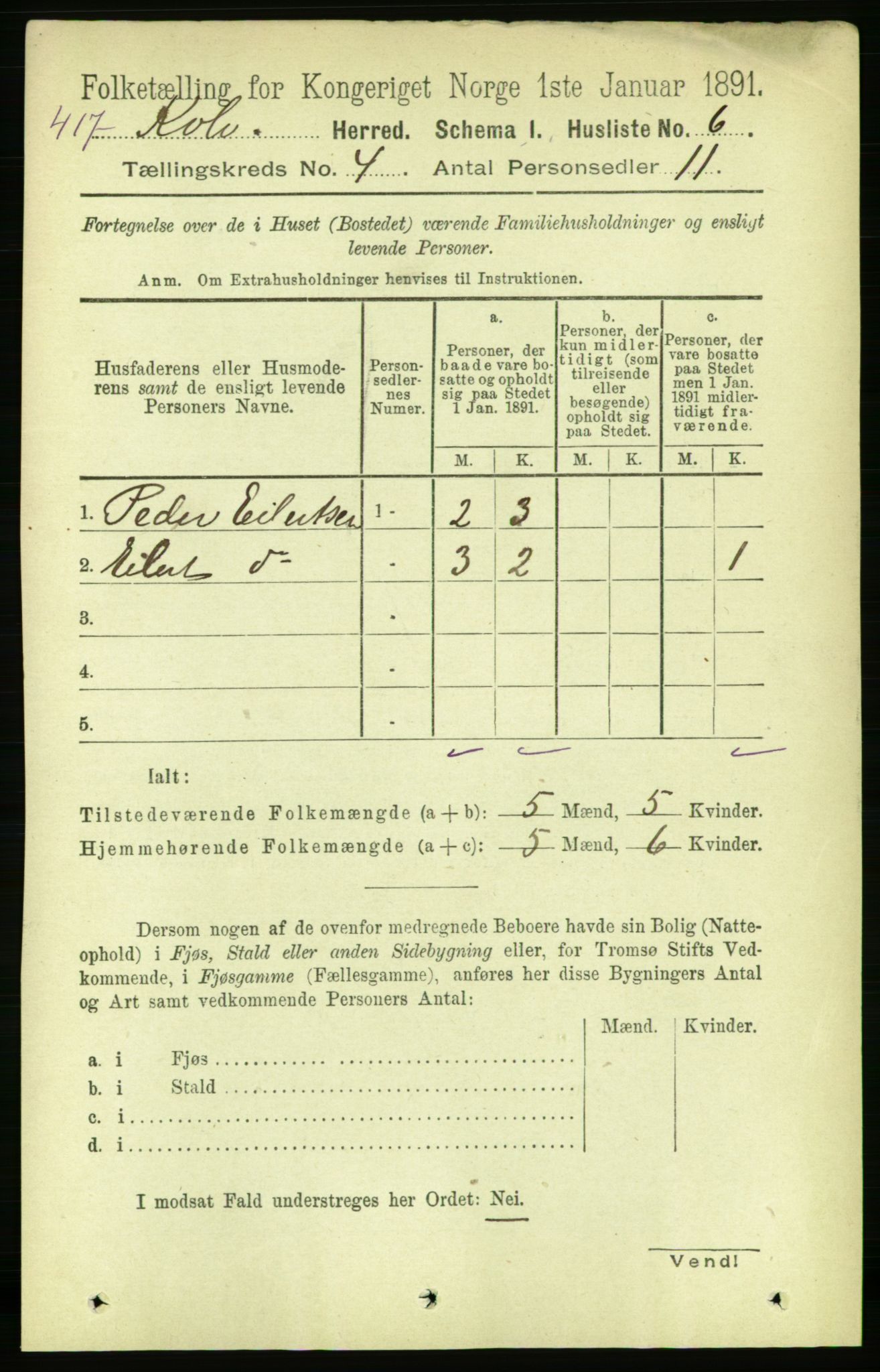 RA, 1891 census for 1752 Kolvereid, 1891, p. 1367