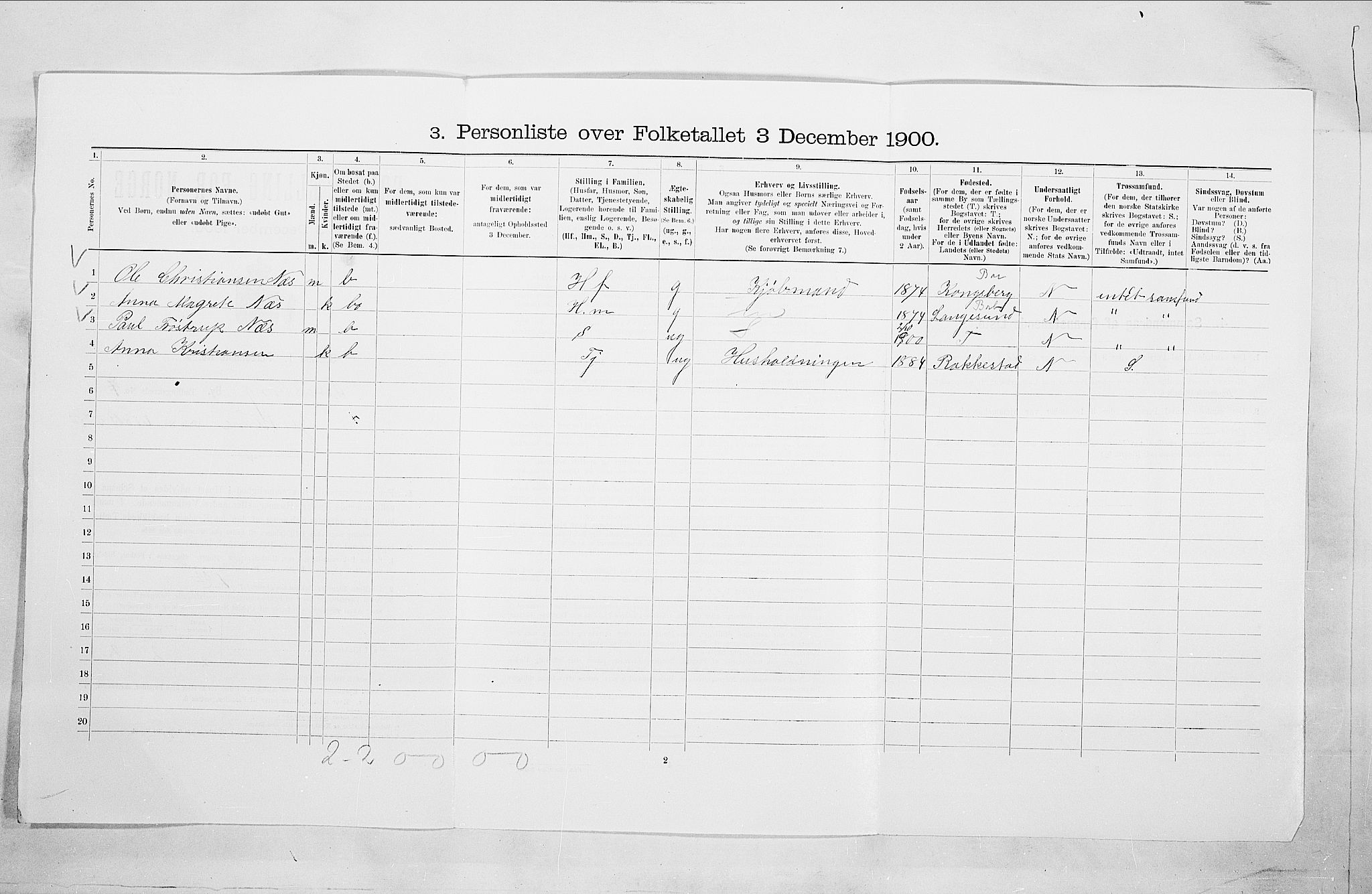 SAO, 1900 census for Sarpsborg, 1900