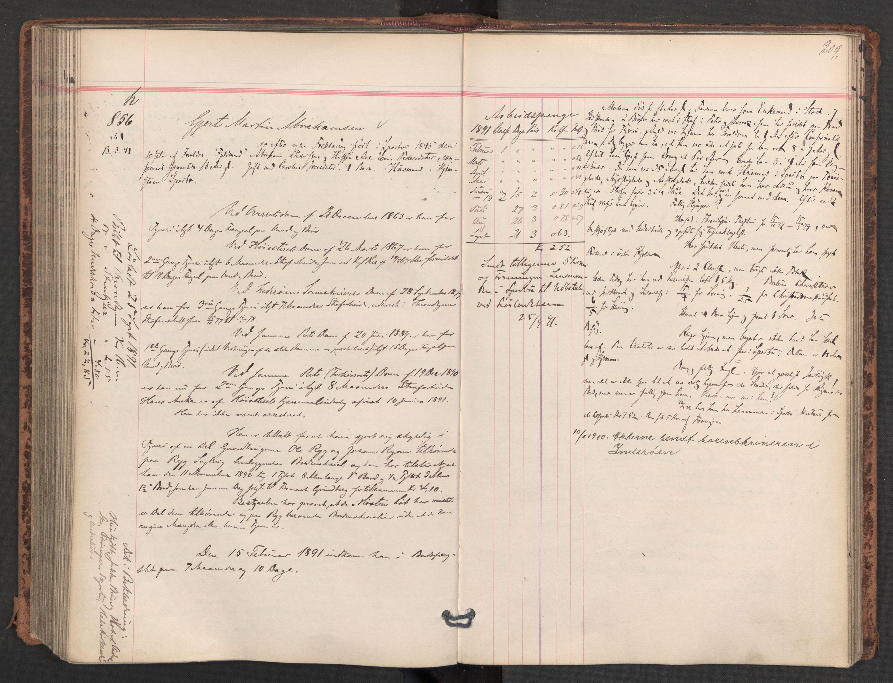 Botsfengslet, AV/RA-S-1539/D/Db/Dbb/L0026: 648h - 930h, 1889-1891, p. 209