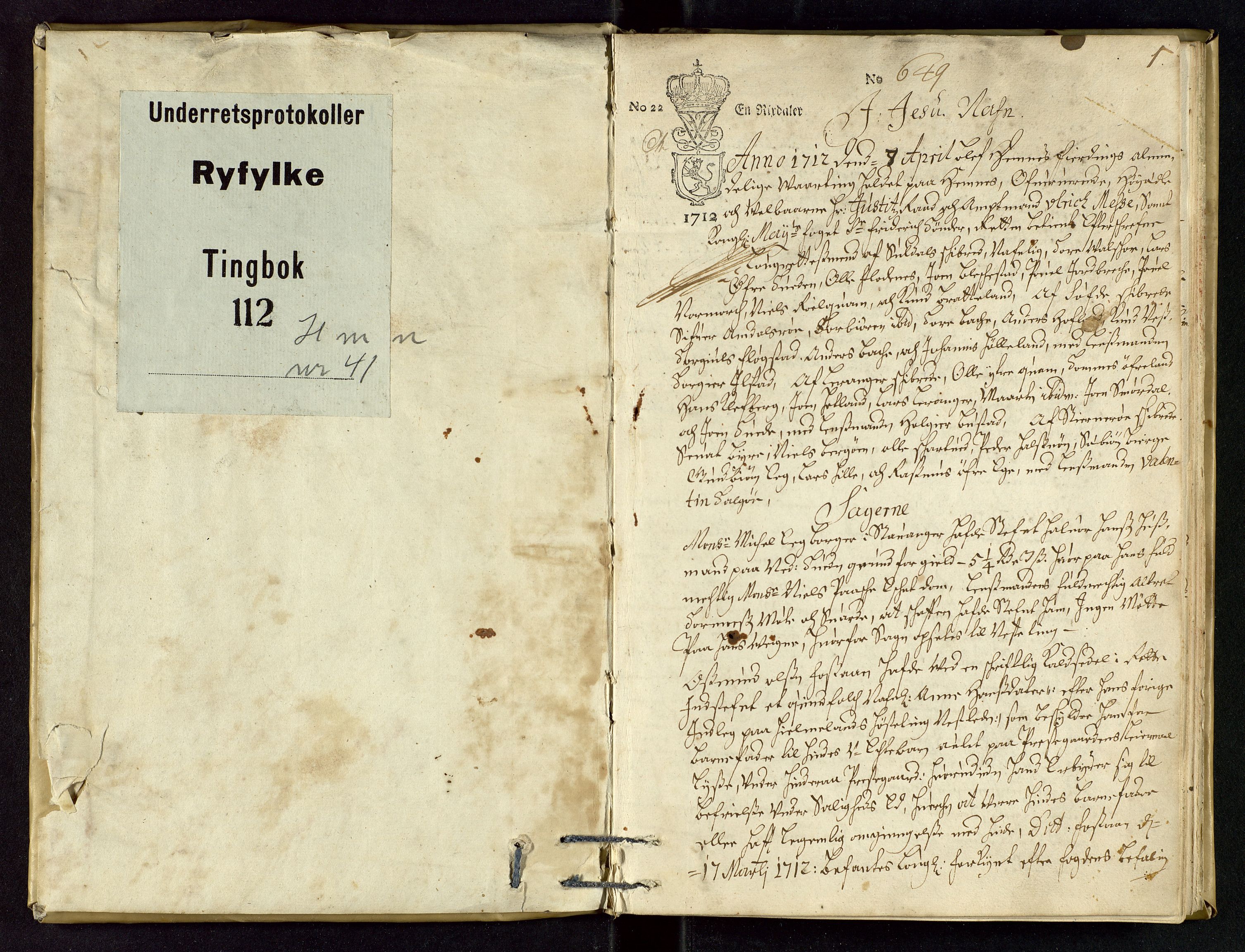 Ryfylke tingrett, SAST/A-100055/001/I/IB/IBBb/L0041: Tingbok, Hemnes, 1712, p. 0b-1a