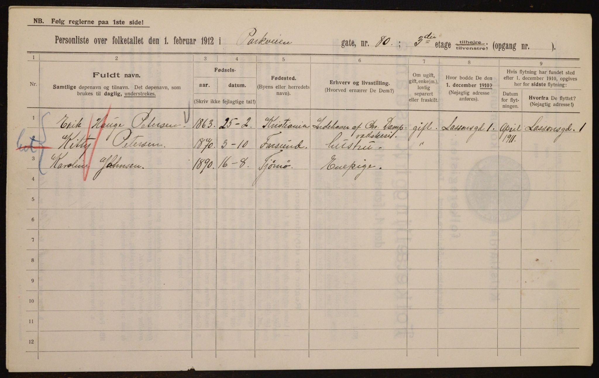 OBA, Municipal Census 1912 for Kristiania, 1912, p. 79116