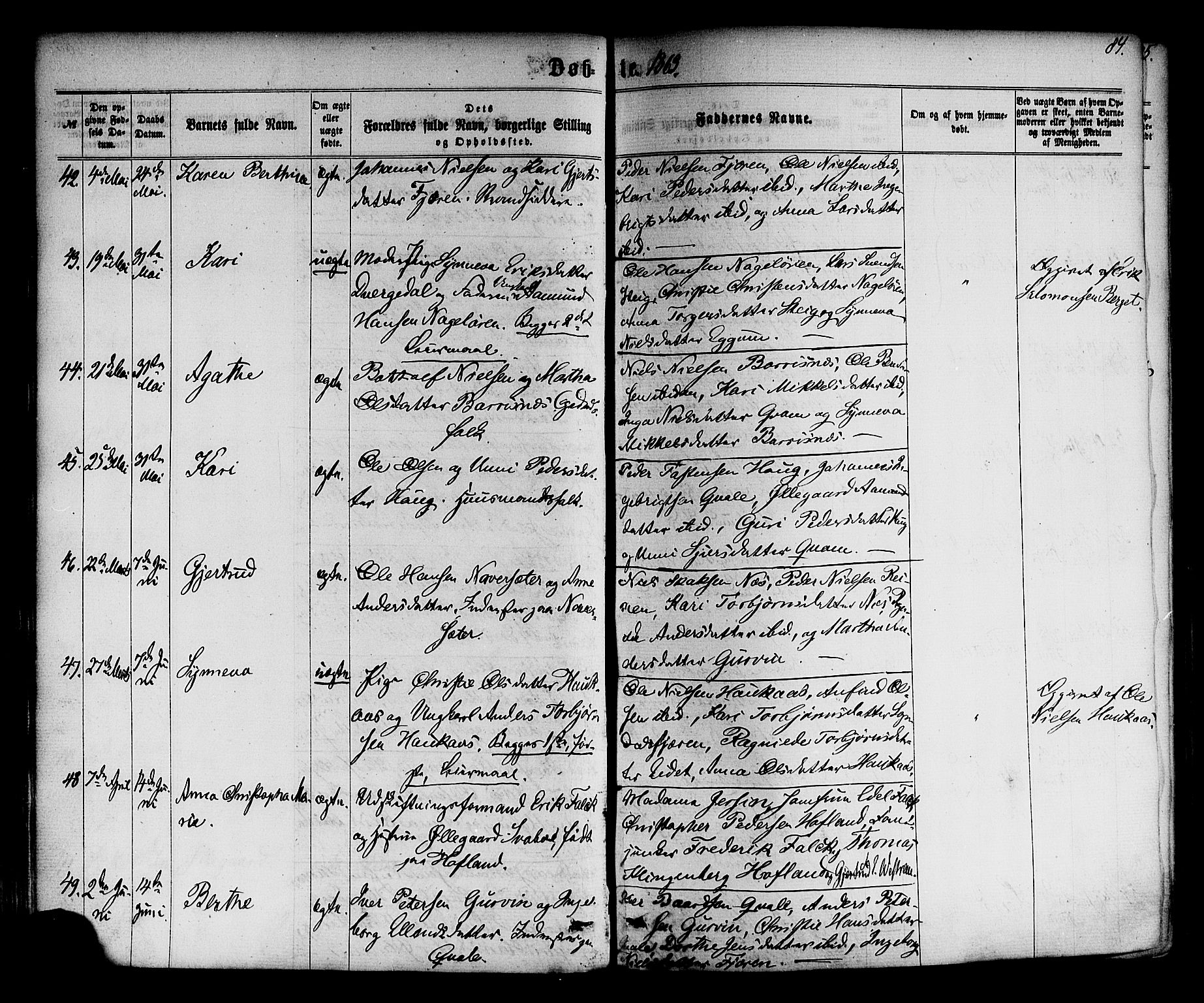 Sogndal sokneprestembete, SAB/A-81301/H/Haa/Haaa/L0013: Parish register (official) no. A 13, 1859-1877, p. 84