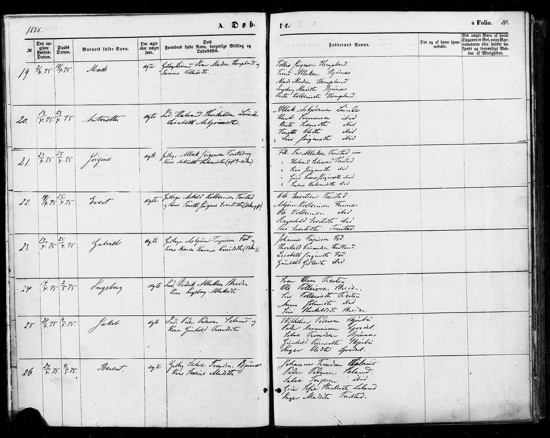 Sirdal sokneprestkontor, AV/SAK-1111-0036/F/Fa/Fab/L0003: Parish register (official) no. A 3, 1874-1886, p. 10