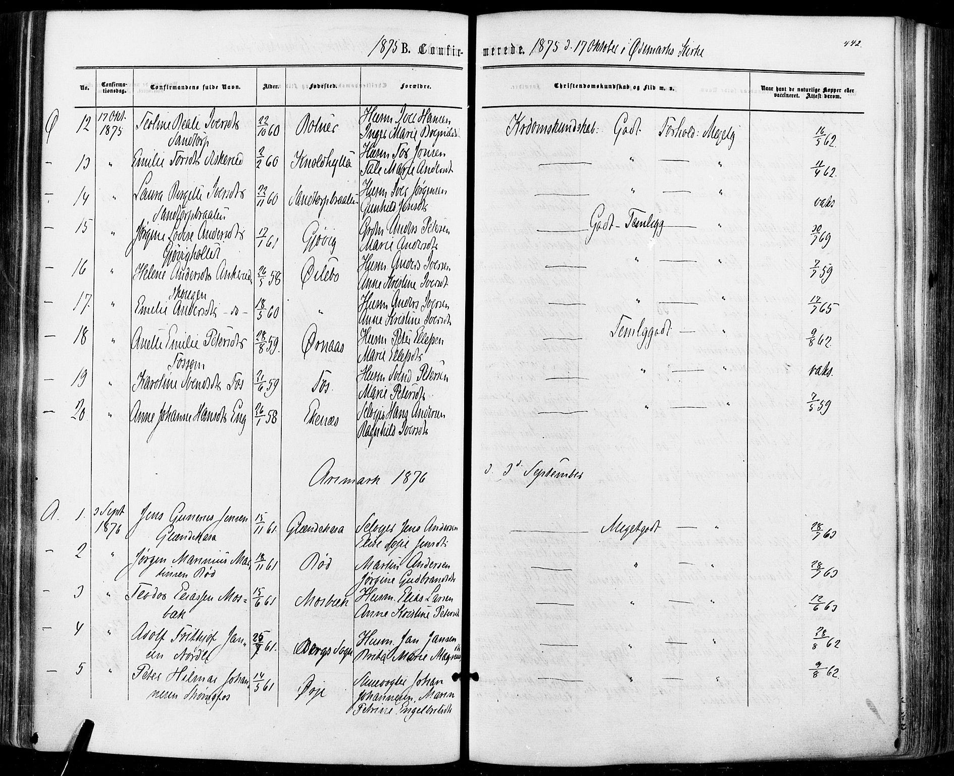 Aremark prestekontor Kirkebøker, SAO/A-10899/F/Fc/L0004: Parish register (official) no. III 4, 1866-1877, p. 441-442