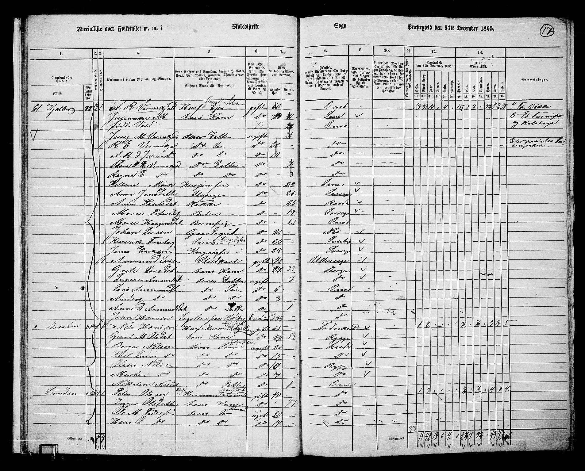 RA, 1865 census for Onsøy, 1865, p. 20