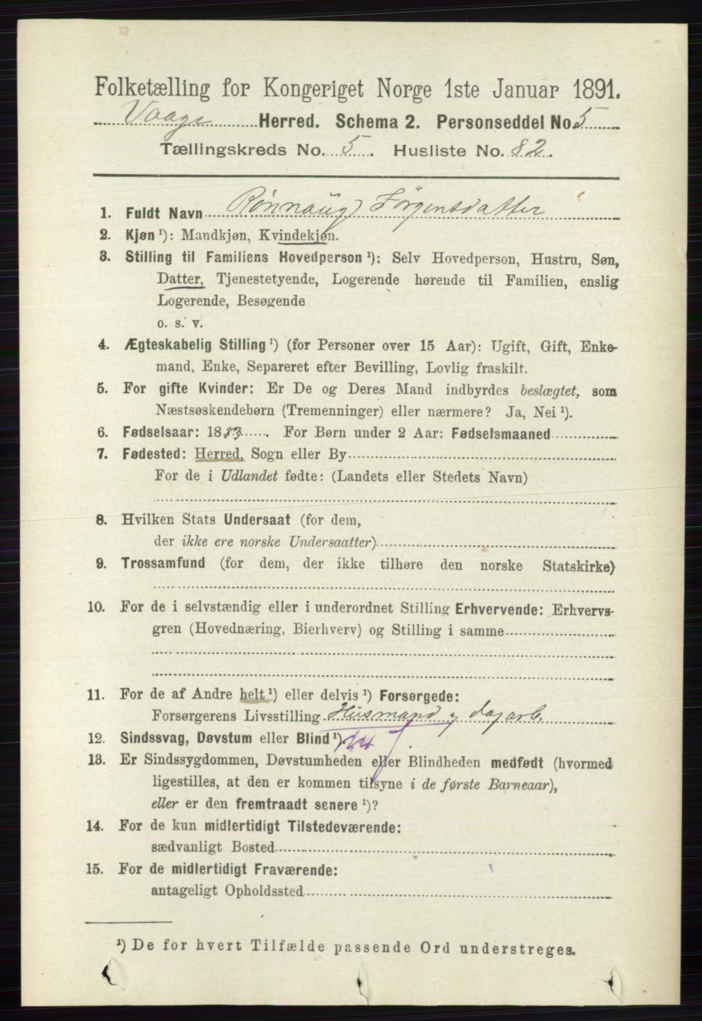 RA, 1891 census for 0515 Vågå, 1891, p. 3825