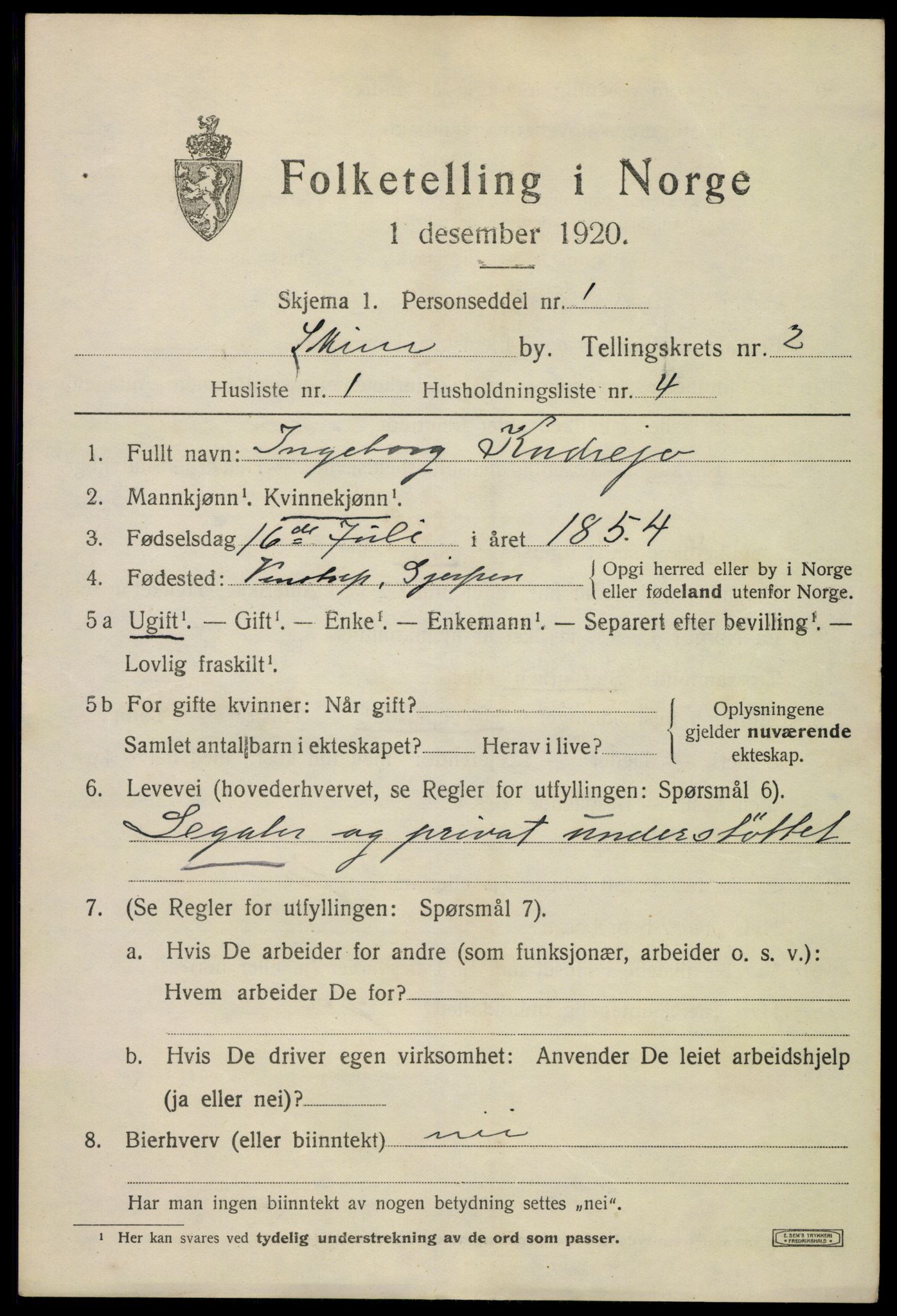 SAKO, 1920 census for Skien, 1920, p. 13536