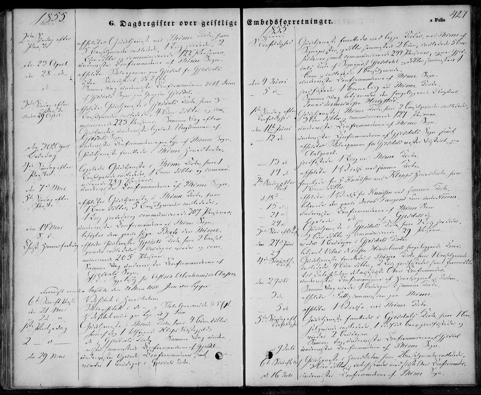 Lye sokneprestkontor, AV/SAST-A-101794/001/30BA/L0006: Parish register (official) no. A 5.2, 1842-1855, p. 427