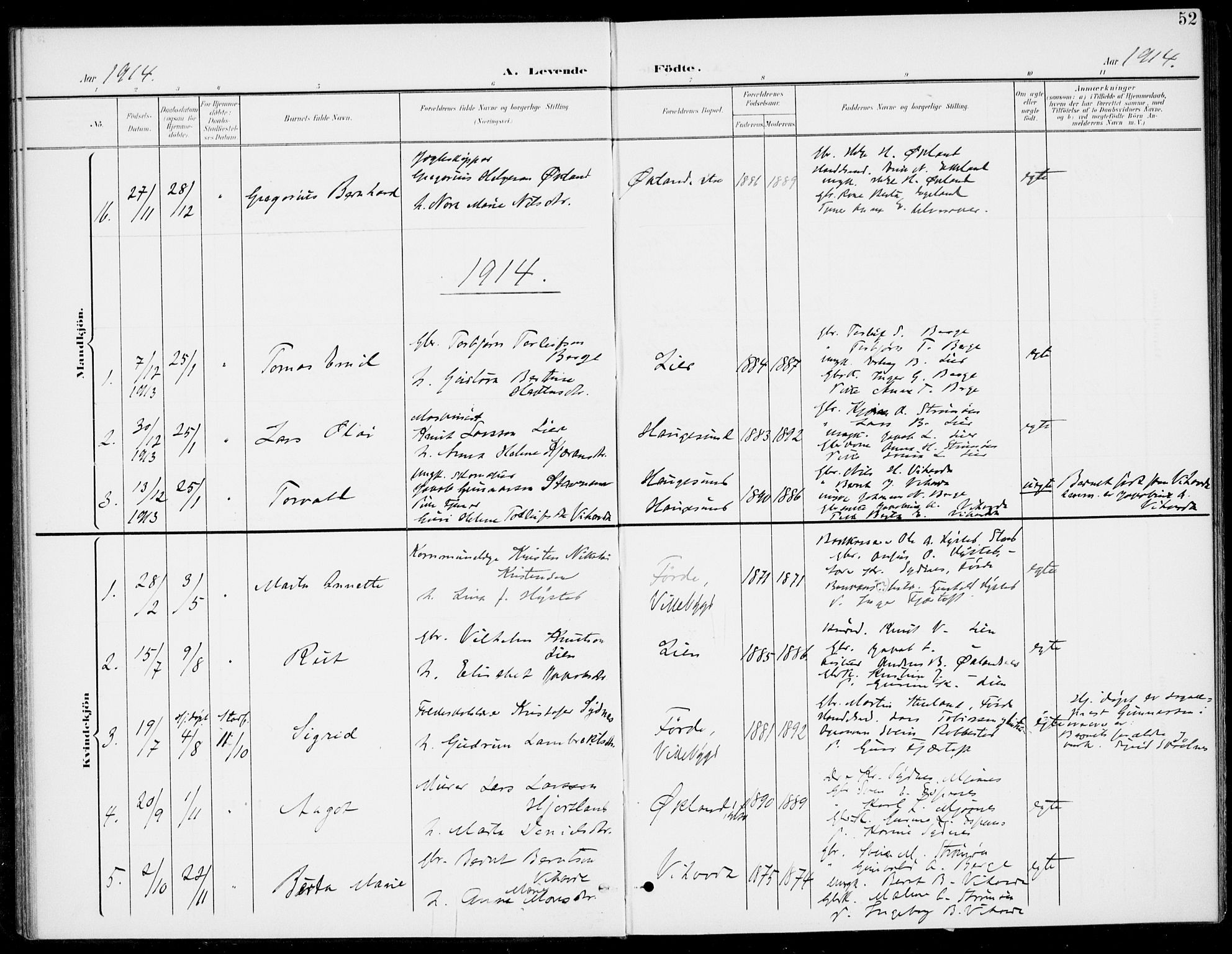 Sveio Sokneprestembete, AV/SAB-A-78501/H/Haa: Parish register (official) no. C 3, 1899-1916, p. 52