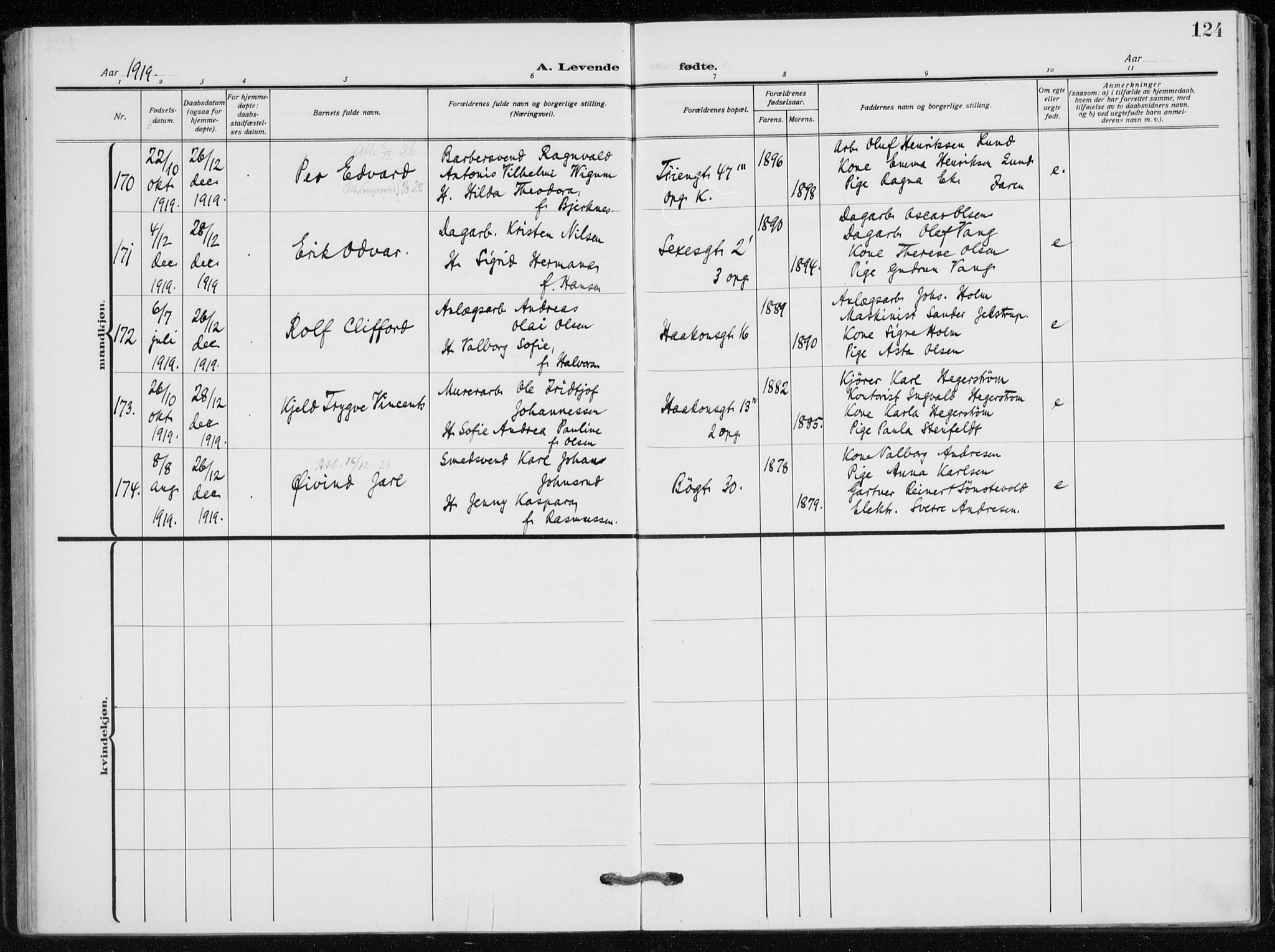 Kampen prestekontor Kirkebøker, AV/SAO-A-10853/F/Fa/L0012: Parish register (official) no. I 12, 1916-1921, p. 124