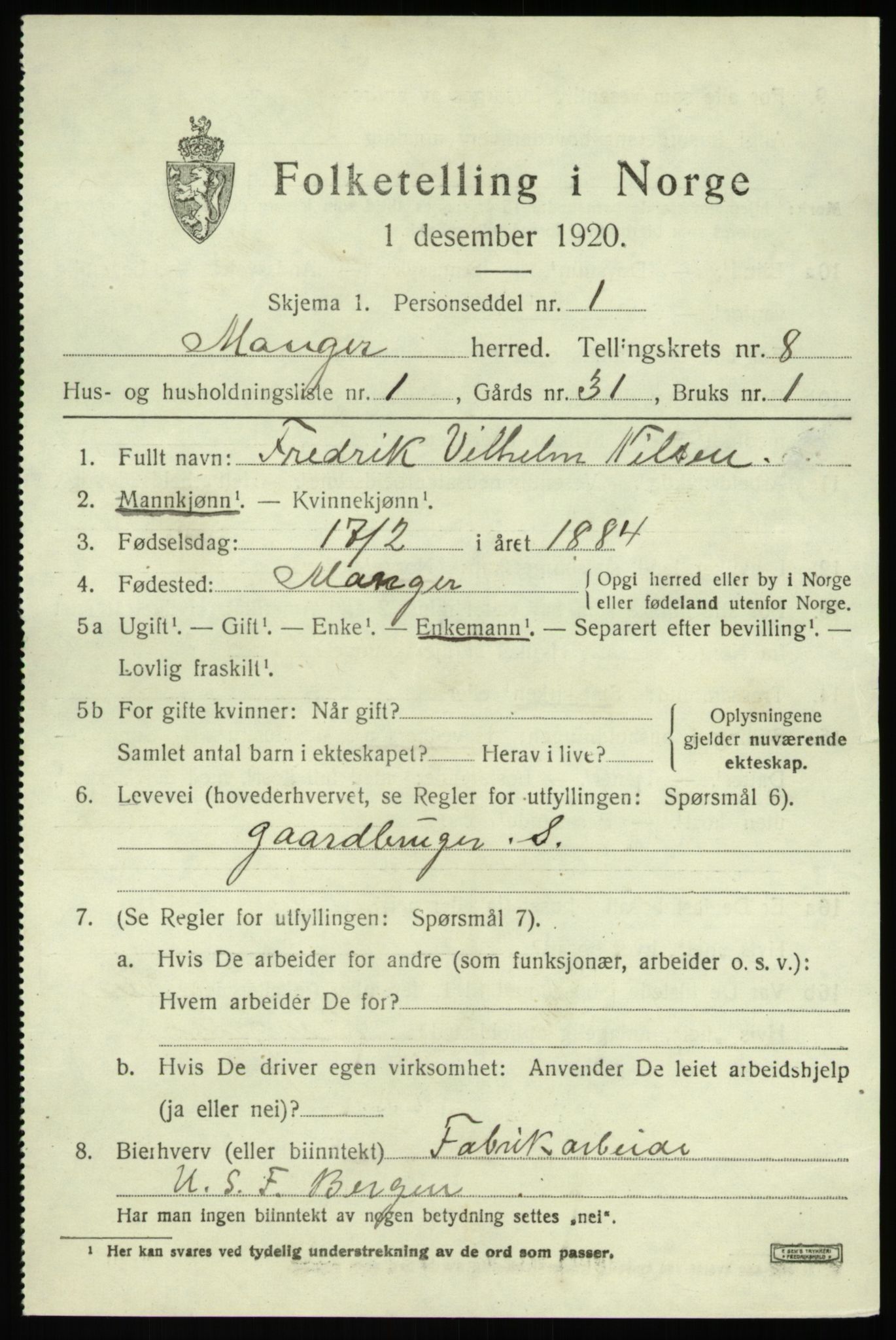 SAB, 1920 census for Manger, 1920, p. 5029