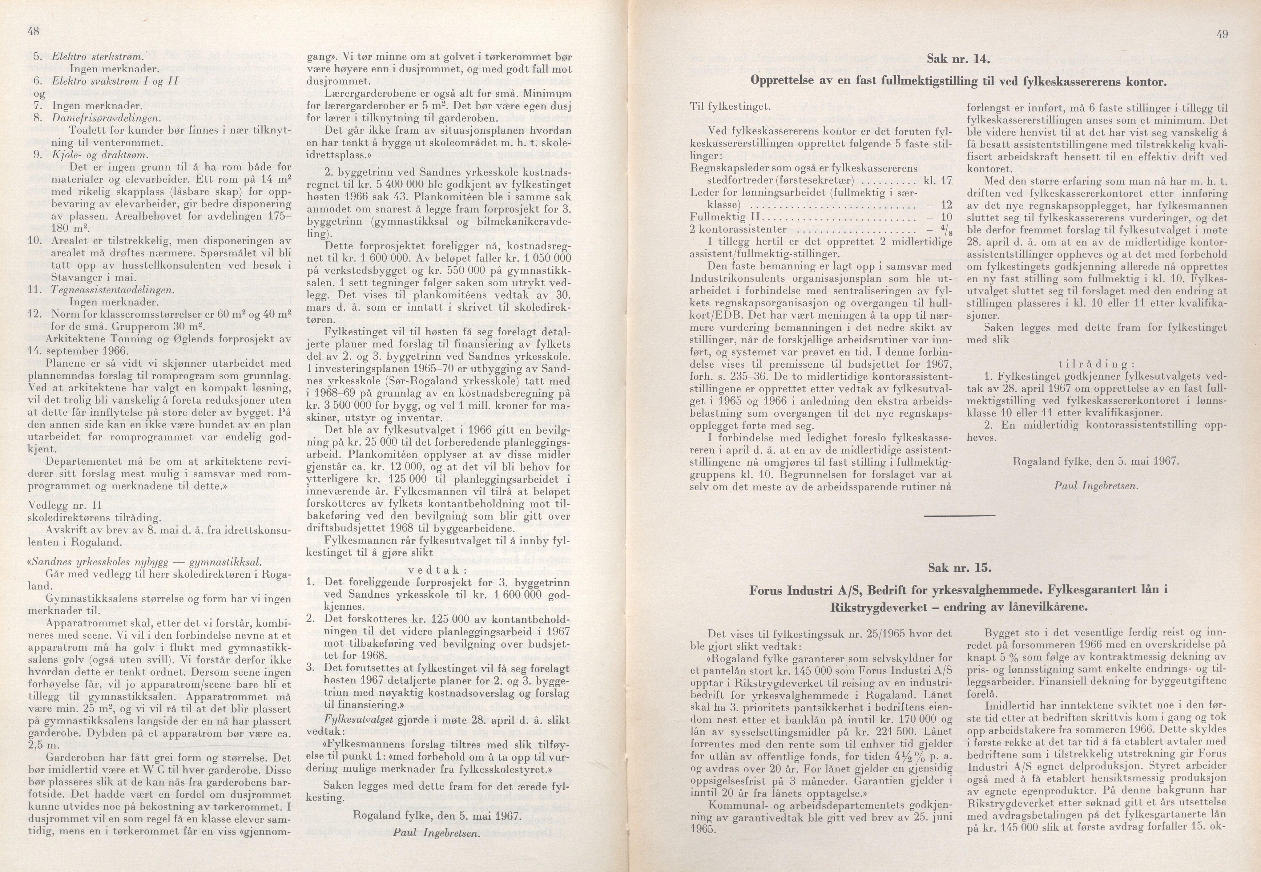 Rogaland fylkeskommune - Fylkesrådmannen , IKAR/A-900/A/Aa/Aaa/L0087: Møtebok , 1967, p. 48-49