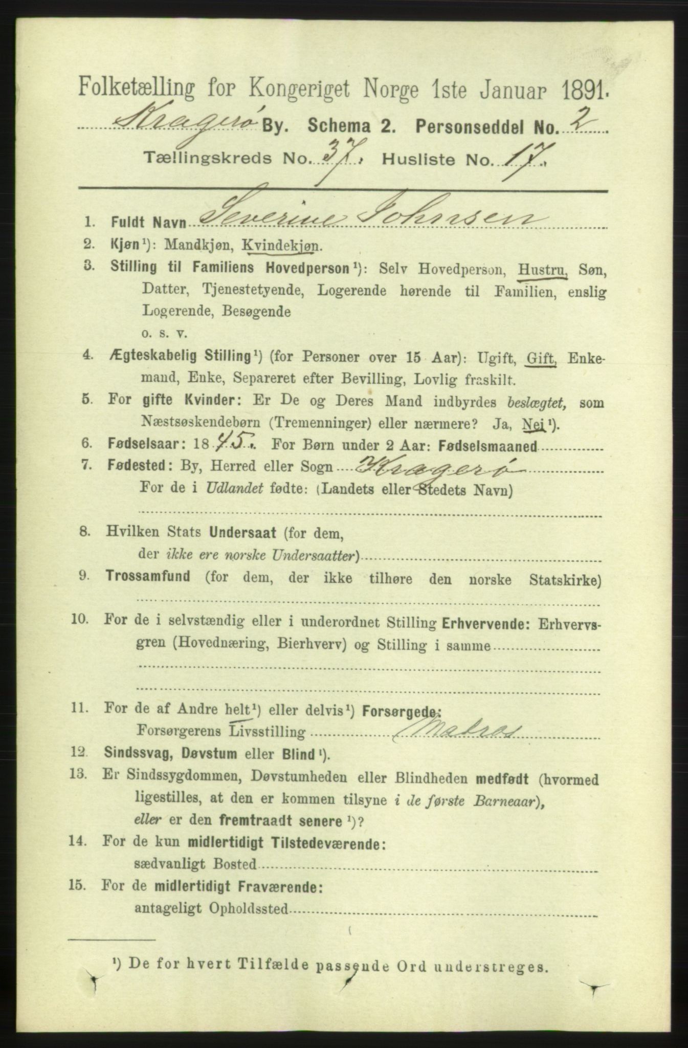 RA, 1891 census for 0801 Kragerø, 1891, p. 6863