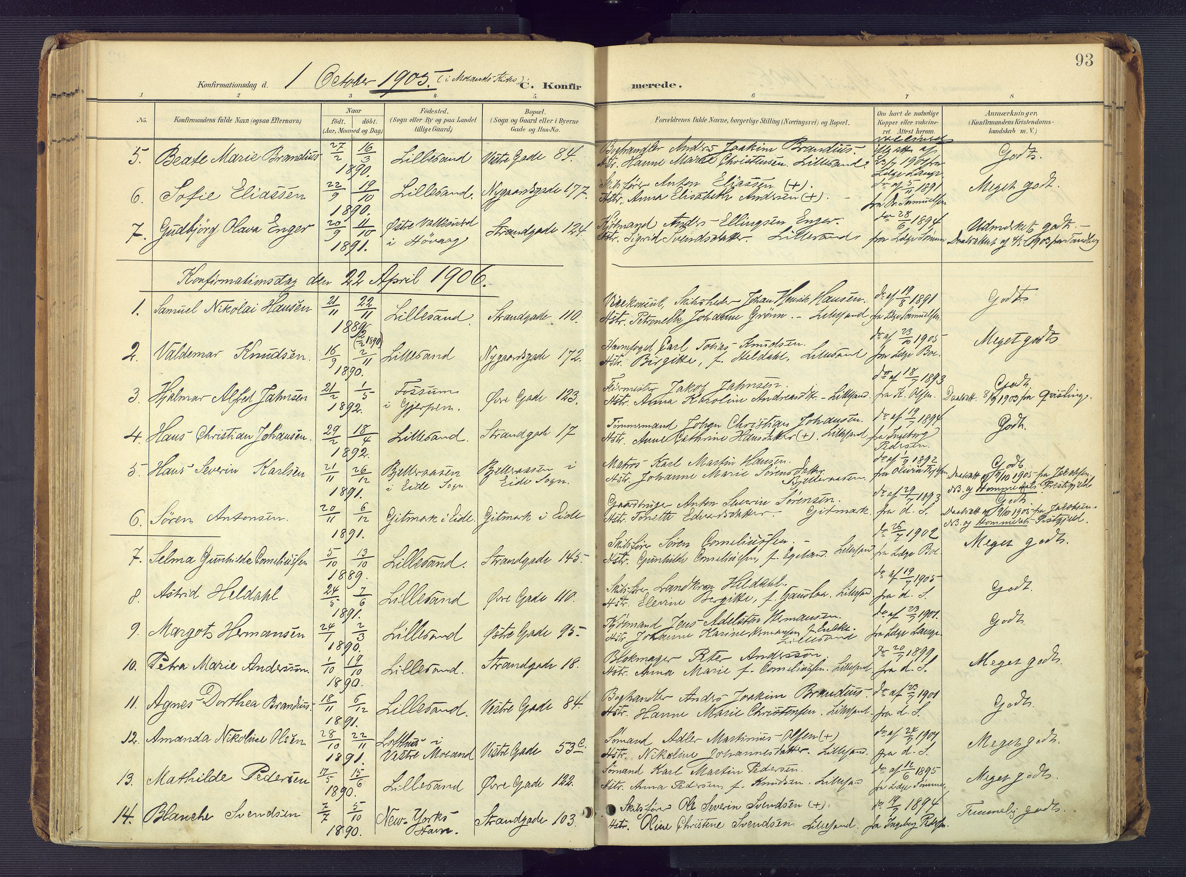 Vestre Moland sokneprestkontor, SAK/1111-0046/F/Fa/Faa/L0002: Parish register (official) no. A 2, 1900-1926, p. 93