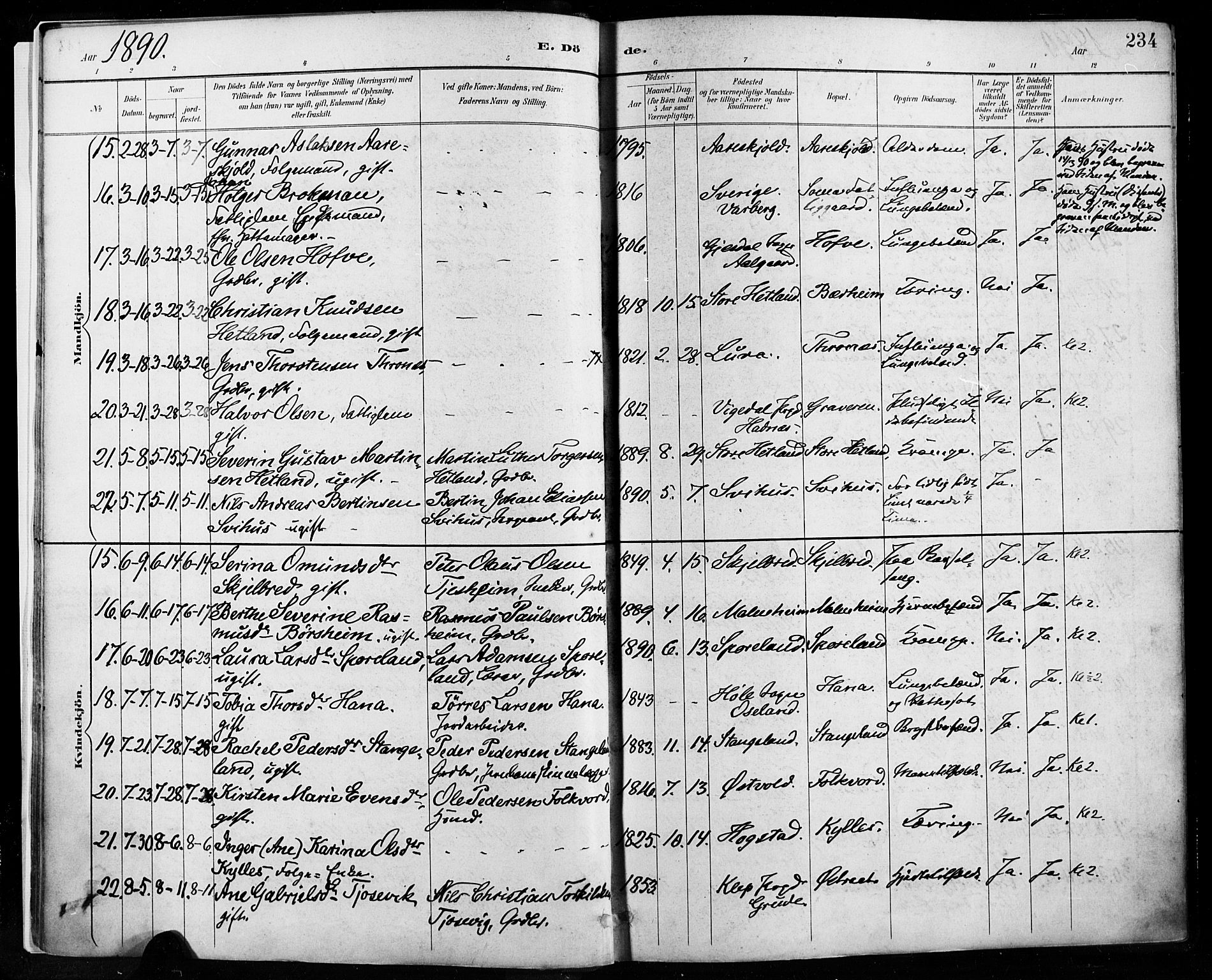 Høyland sokneprestkontor, AV/SAST-A-101799/001/30BA/L0013: Parish register (official) no. A 13.2, 1889-1898, p. 234