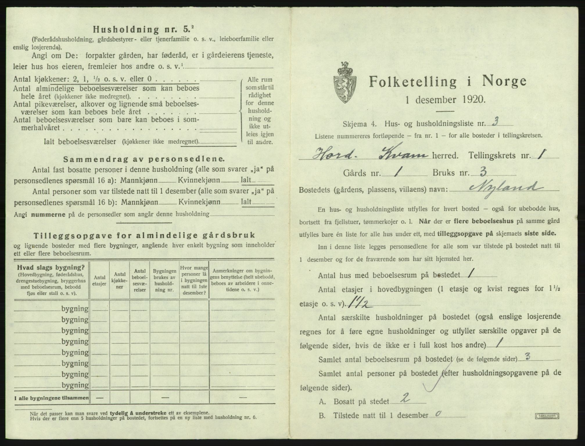 SAB, 1920 census for Kvam, 1920, p. 66