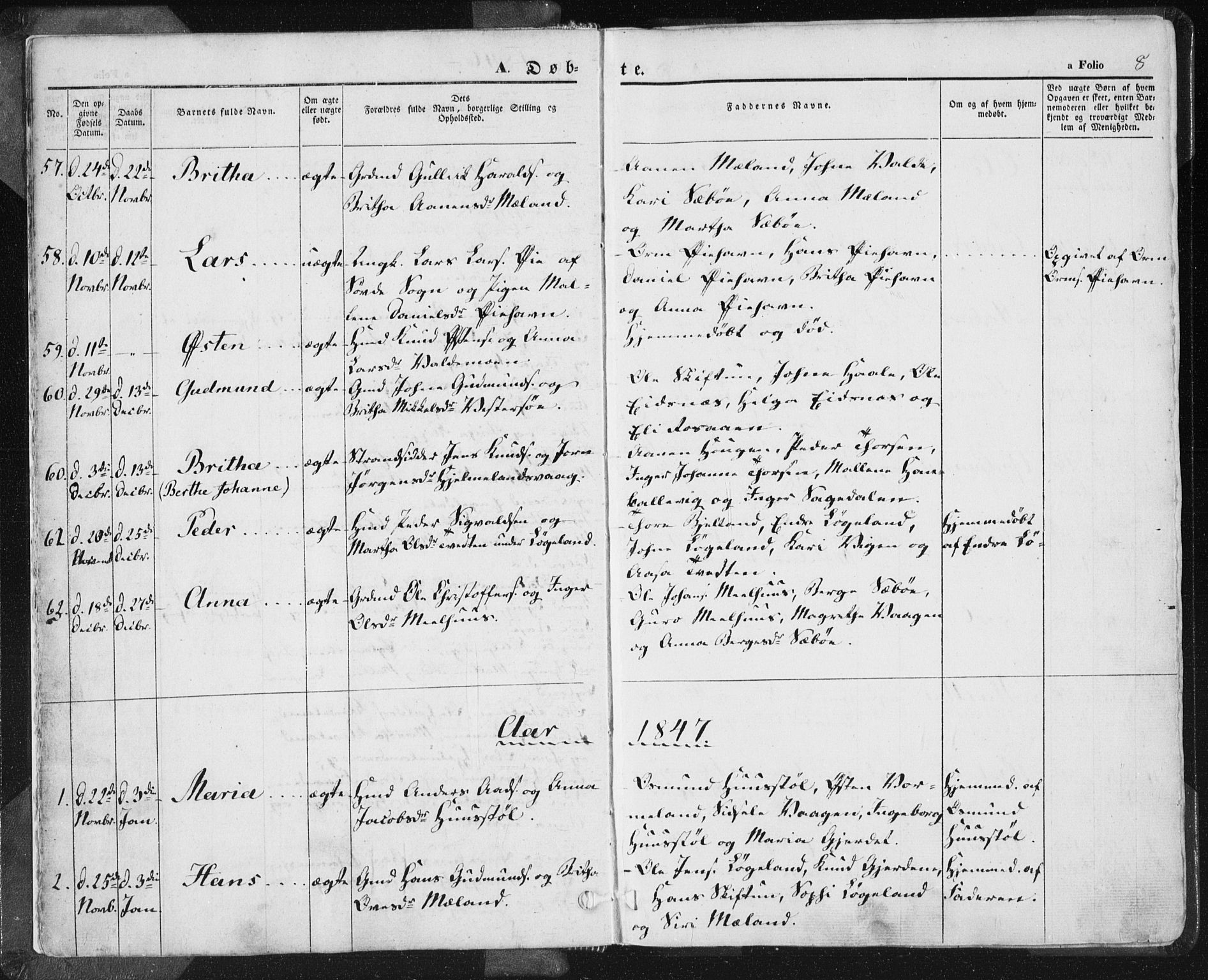 Hjelmeland sokneprestkontor, AV/SAST-A-101843/01/IV/L0009: Parish register (official) no. A 9, 1846-1860, p. 8