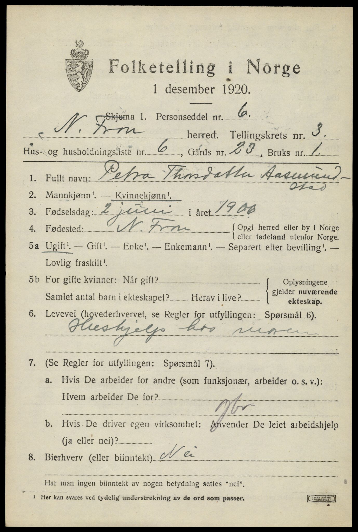 SAH, 1920 census for Nord-Fron, 1920, p. 3118