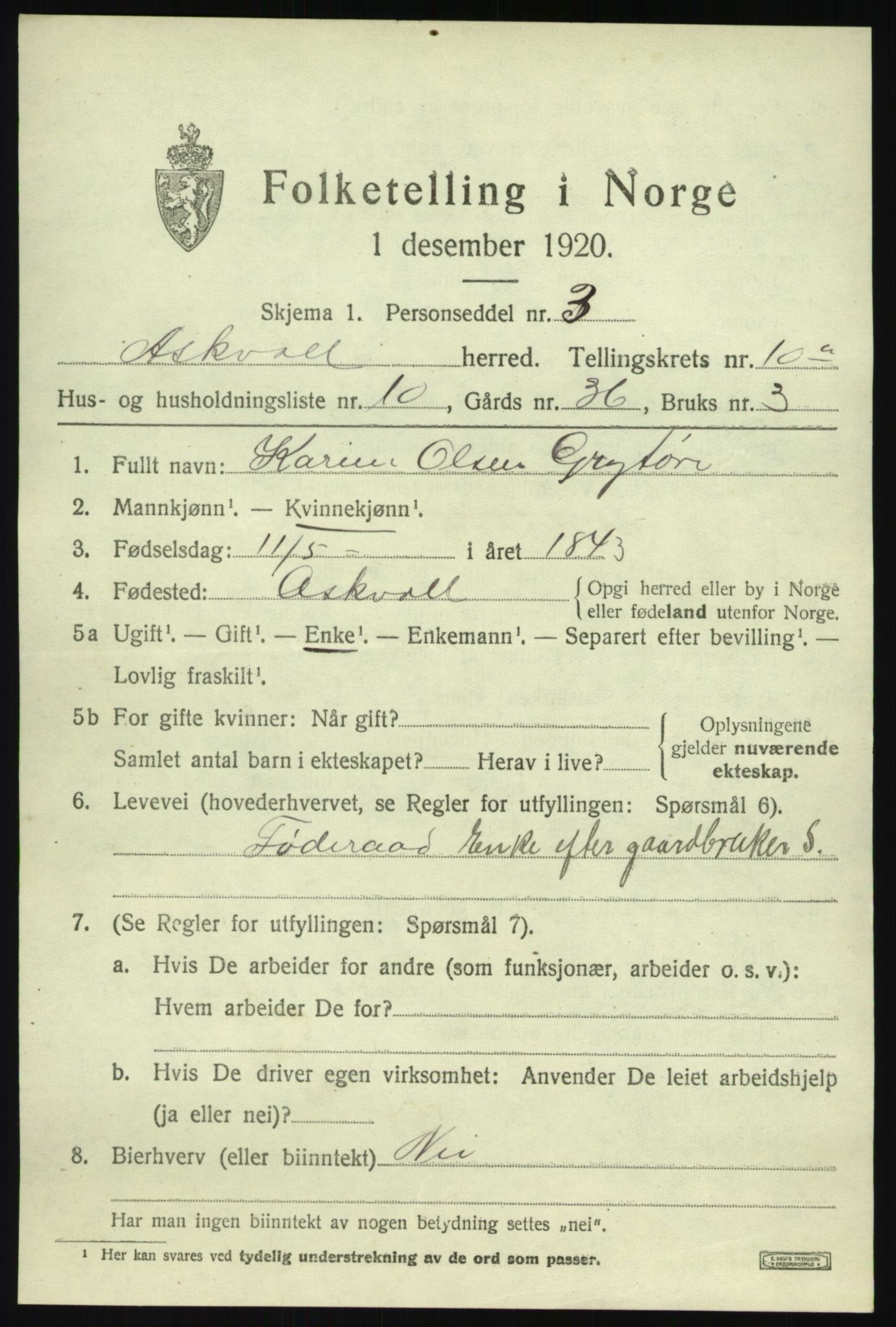 SAB, 1920 census for Askvoll, 1920, p. 4332