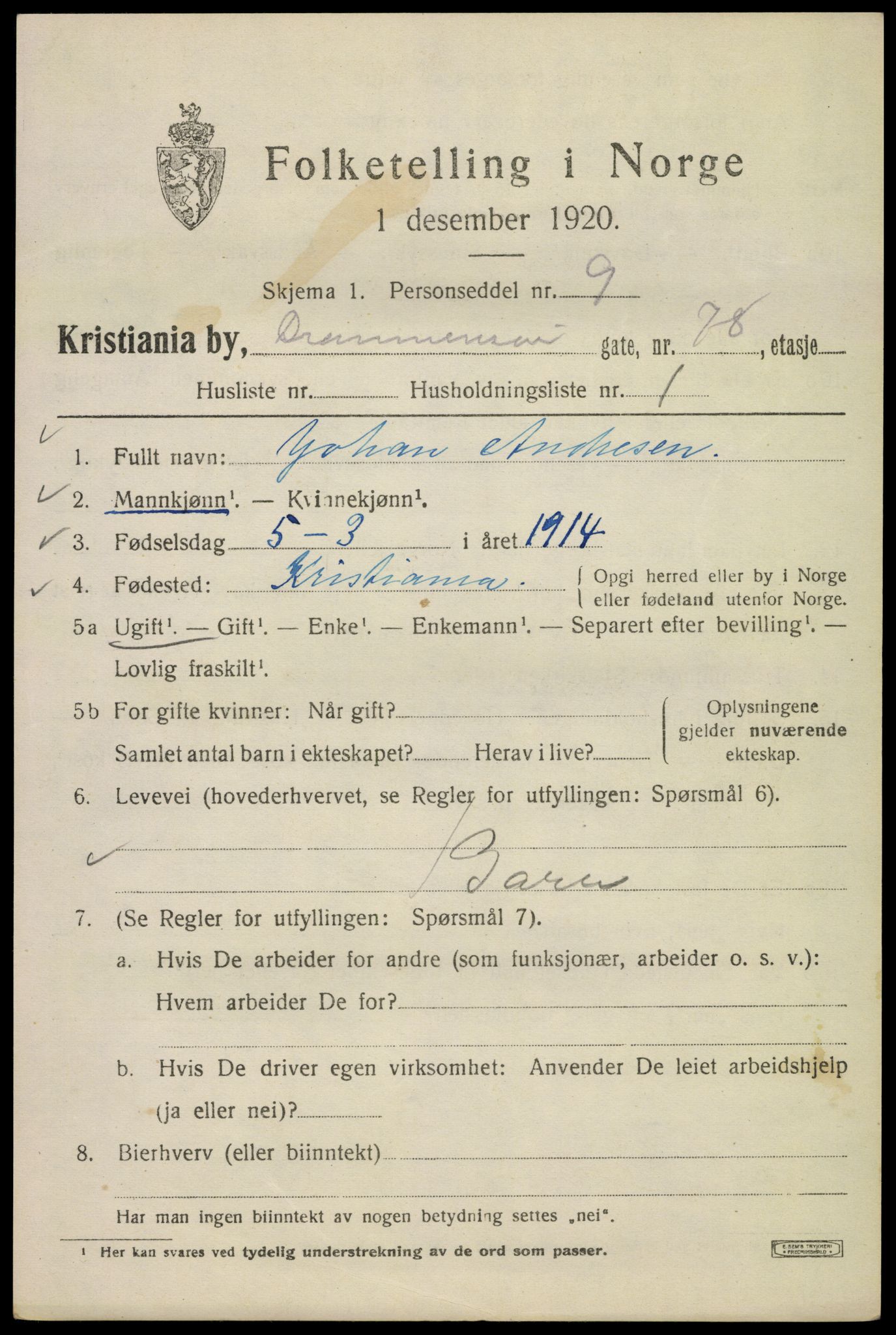 SAO, 1920 census for Kristiania, 1920, p. 202493