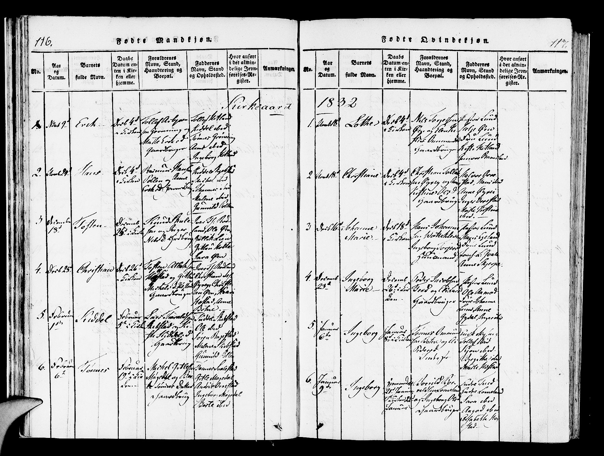 Helleland sokneprestkontor, SAST/A-101810: Parish register (official) no. A 4, 1815-1834, p. 116-117