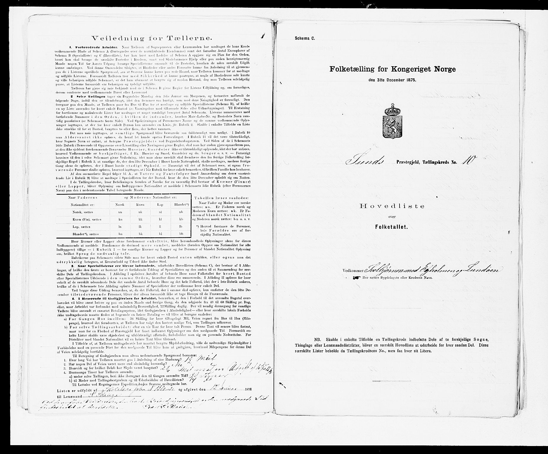 SAB, 1875 census for 1245P Sund, 1875, p. 20