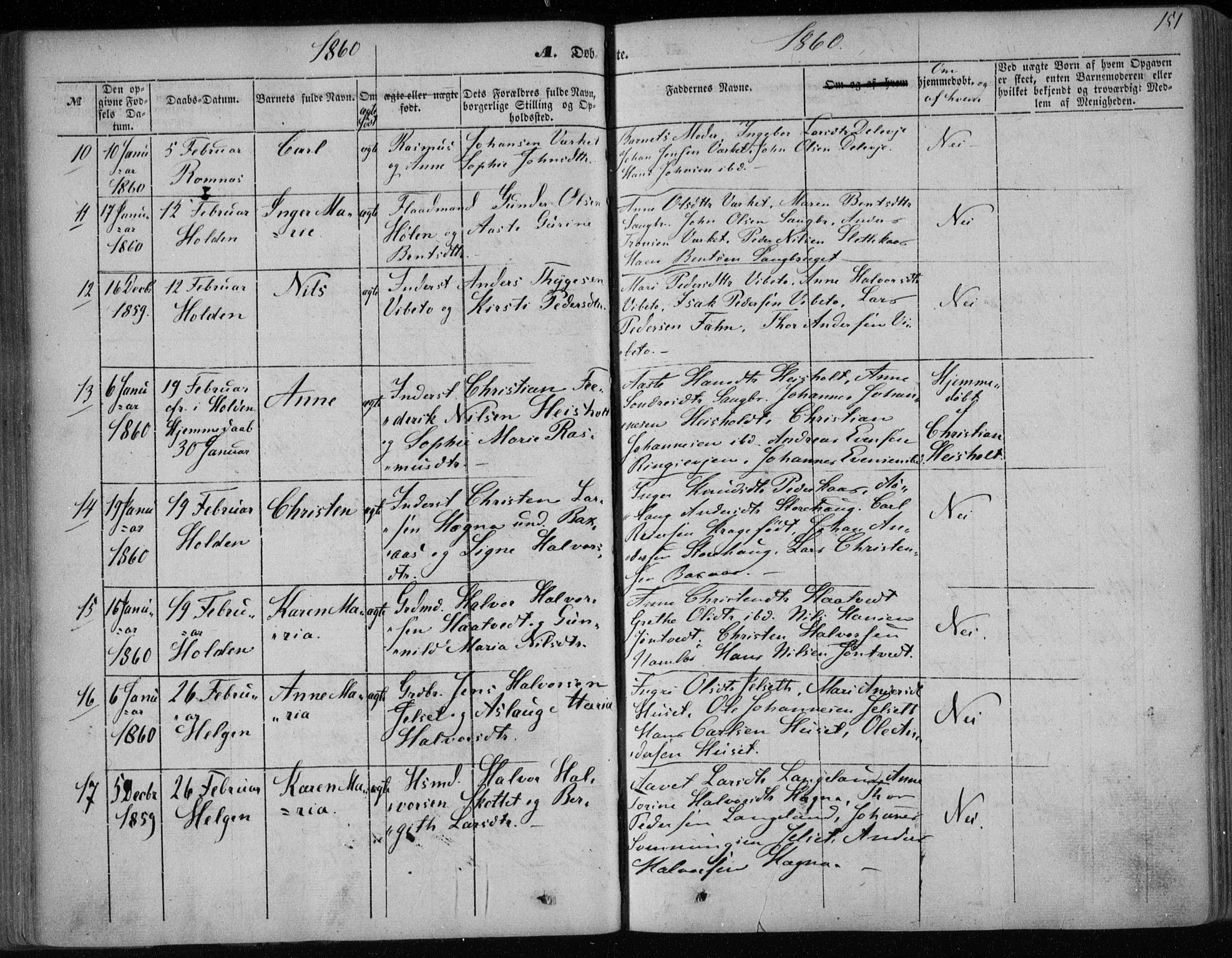 Holla kirkebøker, AV/SAKO-A-272/F/Fa/L0005: Parish register (official) no. 5, 1849-1860, p. 151