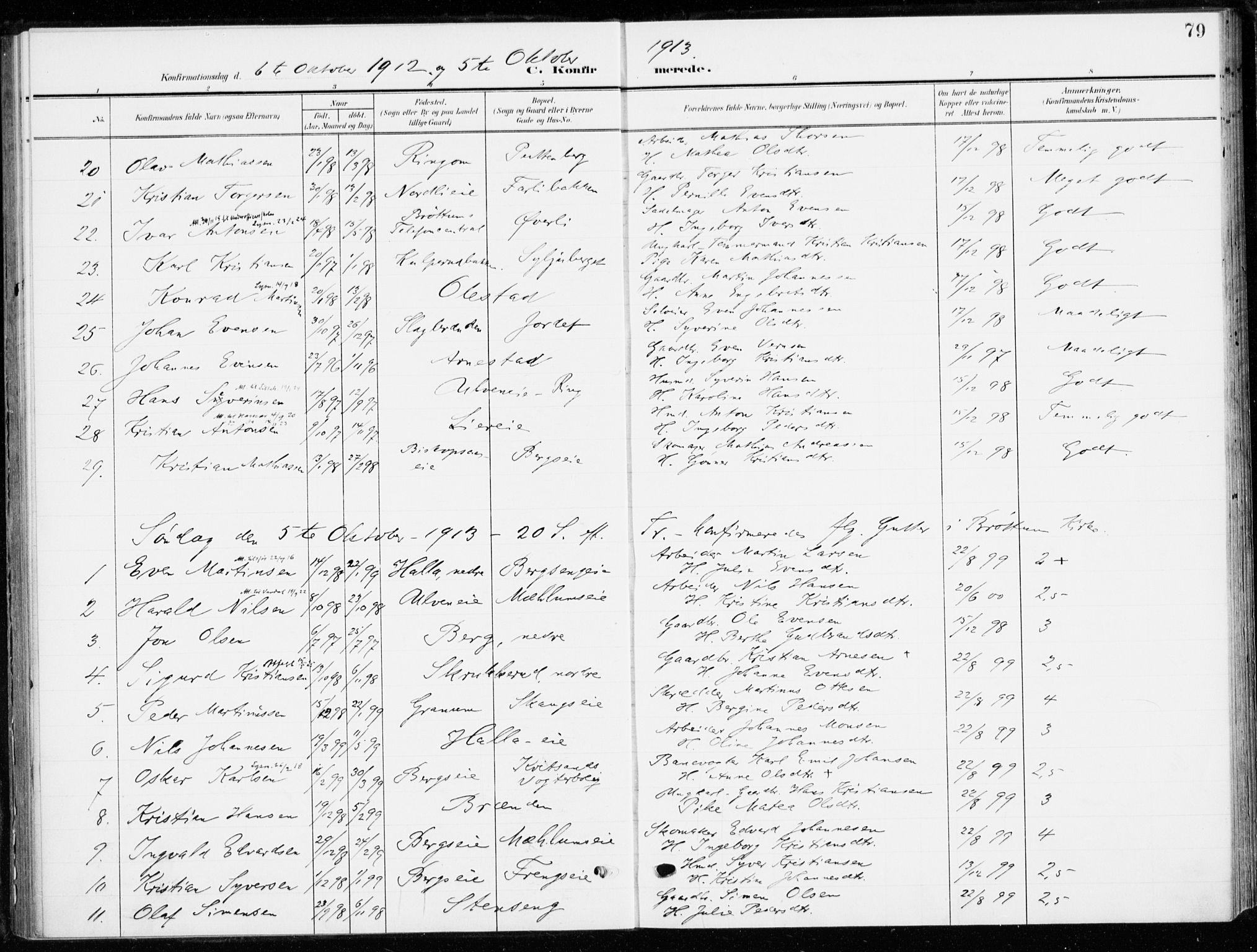 Ringsaker prestekontor, SAH/PREST-014/K/Ka/L0021: Parish register (official) no. 21, 1905-1920, p. 79