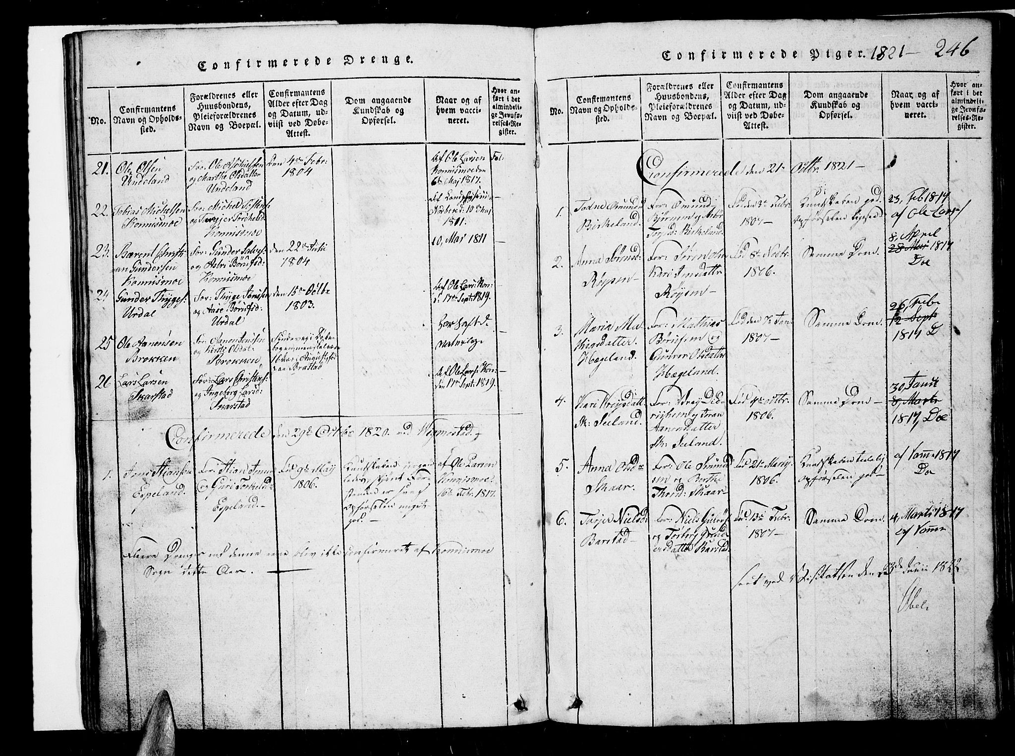 Nord-Audnedal sokneprestkontor, AV/SAK-1111-0032/F/Fb/Fba/L0001: Parish register (copy) no. B 1, 1815-1856, p. 246