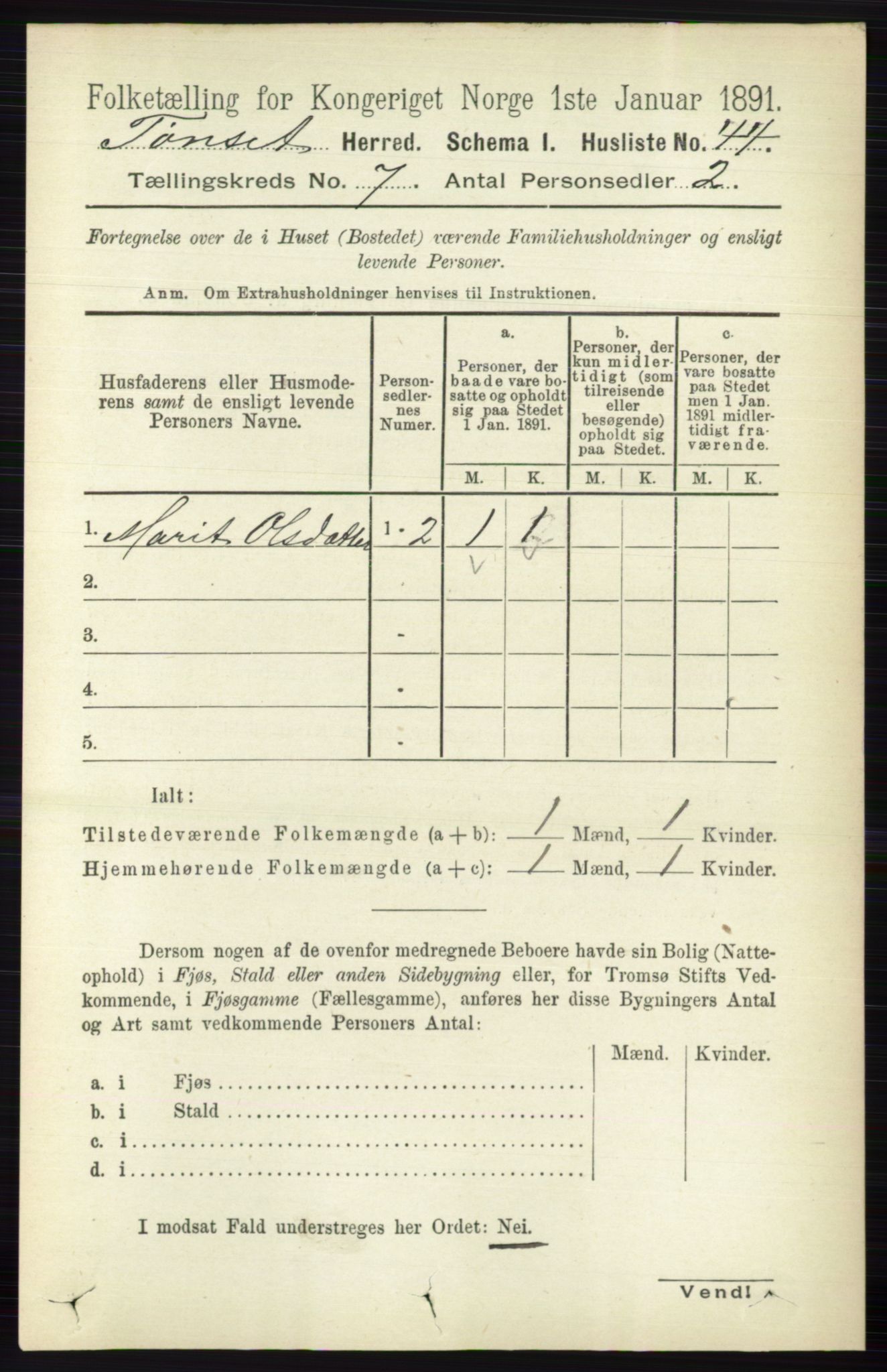 RA, 1891 census for 0437 Tynset, 1891, p. 1713