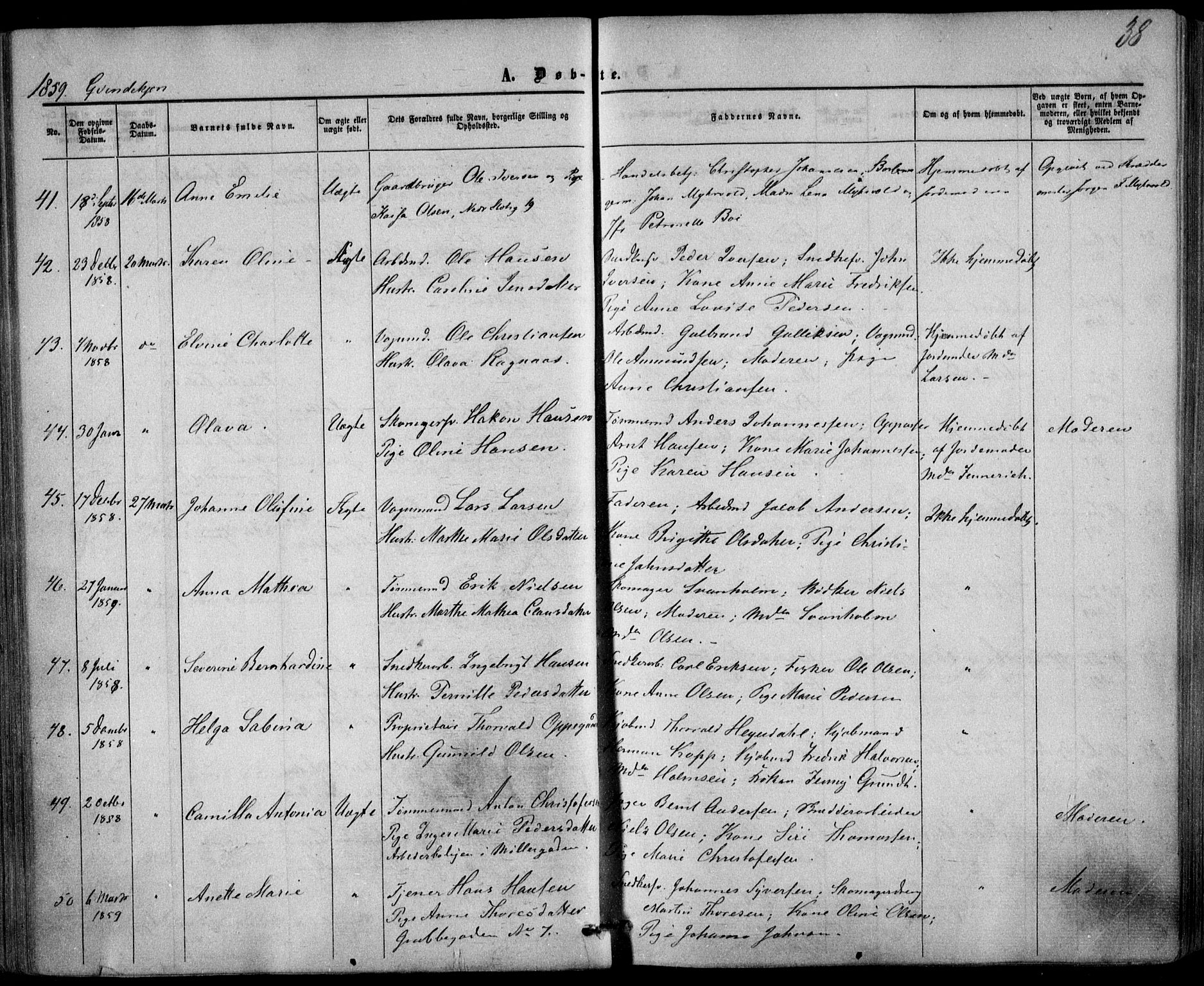 Trefoldighet prestekontor Kirkebøker, SAO/A-10882/F/Fa/L0001: Parish register (official) no. I 1, 1858-1863, p. 38