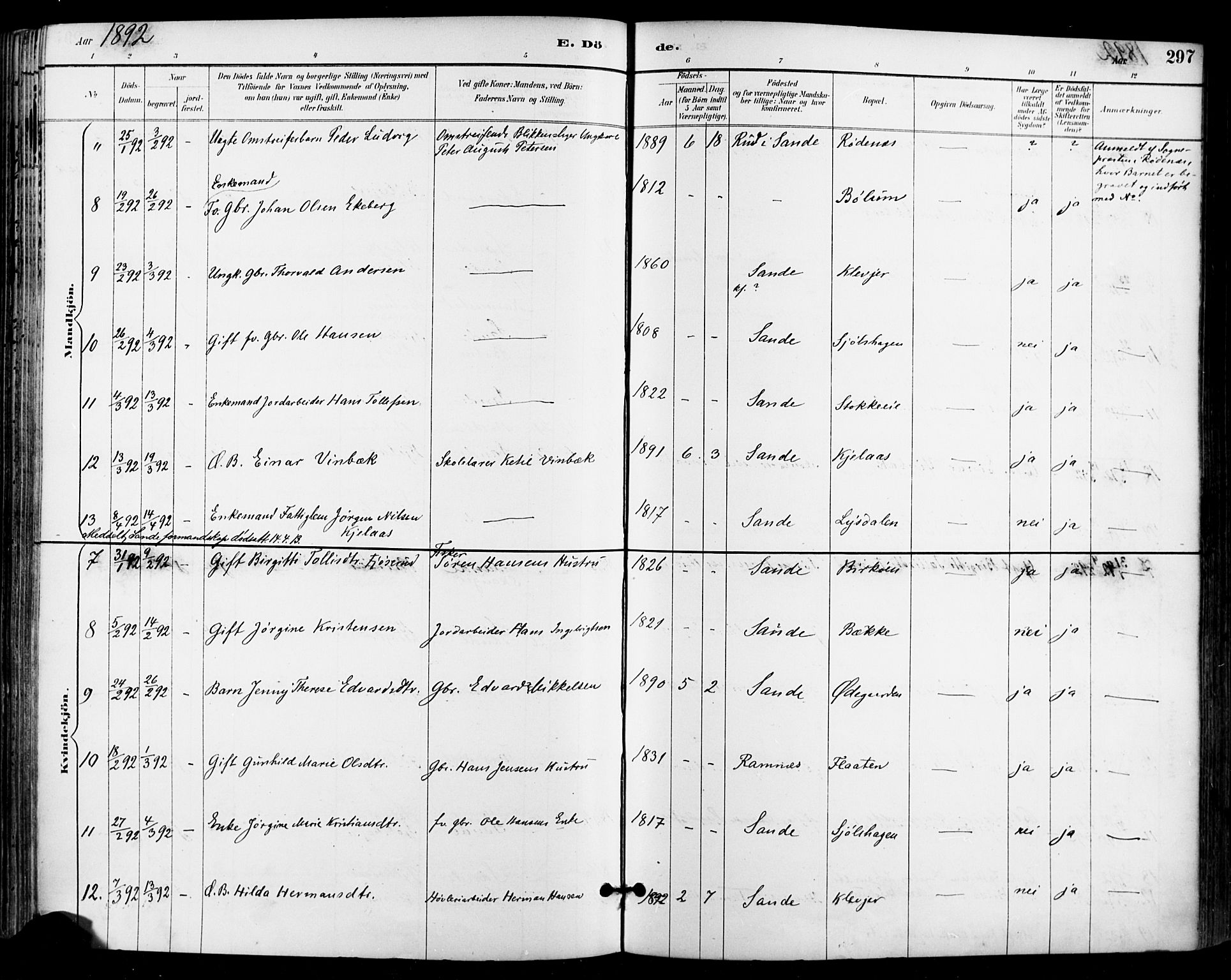 Sande Kirkebøker, SAKO/A-53/F/Fa/L0007: Parish register (official) no. 7, 1888-1903, p. 297