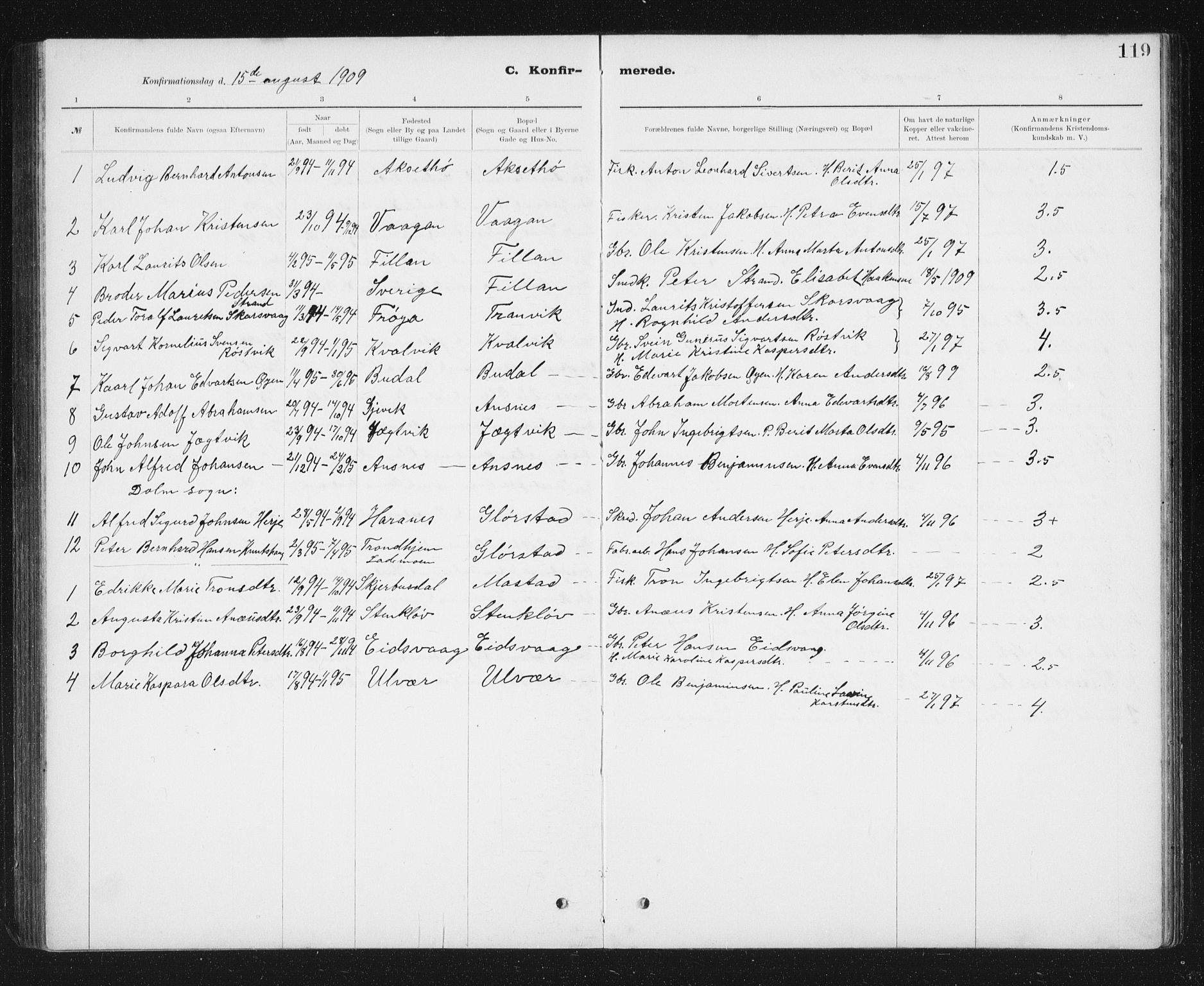 Ministerialprotokoller, klokkerbøker og fødselsregistre - Sør-Trøndelag, SAT/A-1456/637/L0563: Parish register (copy) no. 637C04, 1899-1940, p. 119