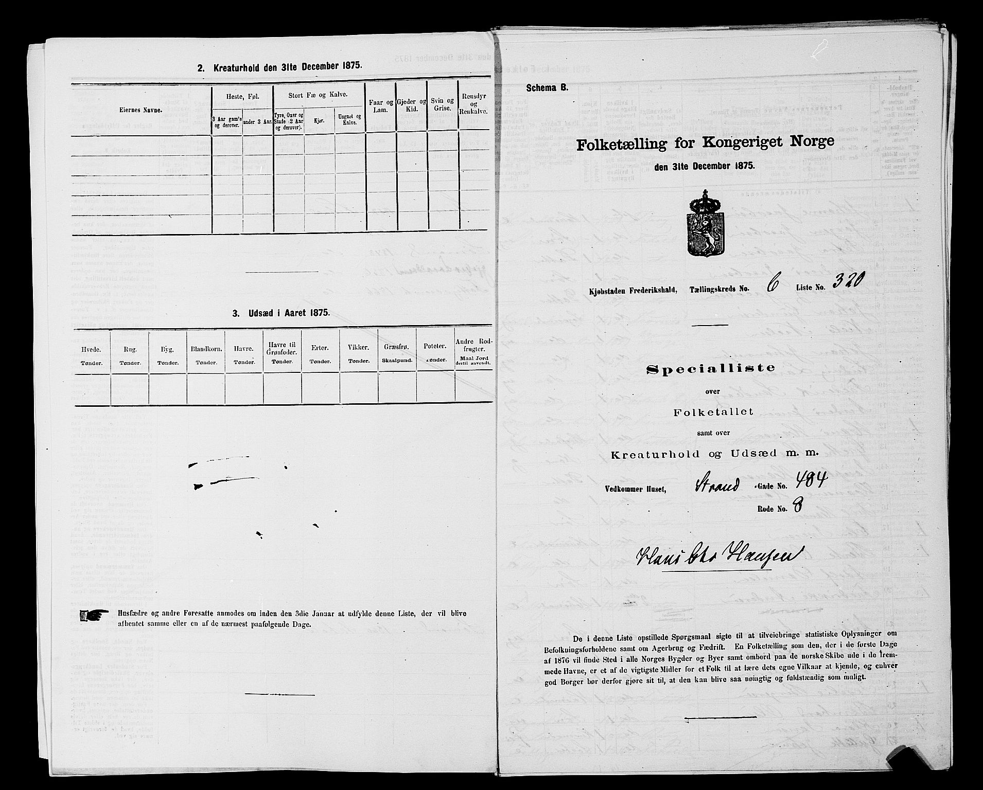 RA, 1875 census for 0101P Fredrikshald, 1875, p. 584