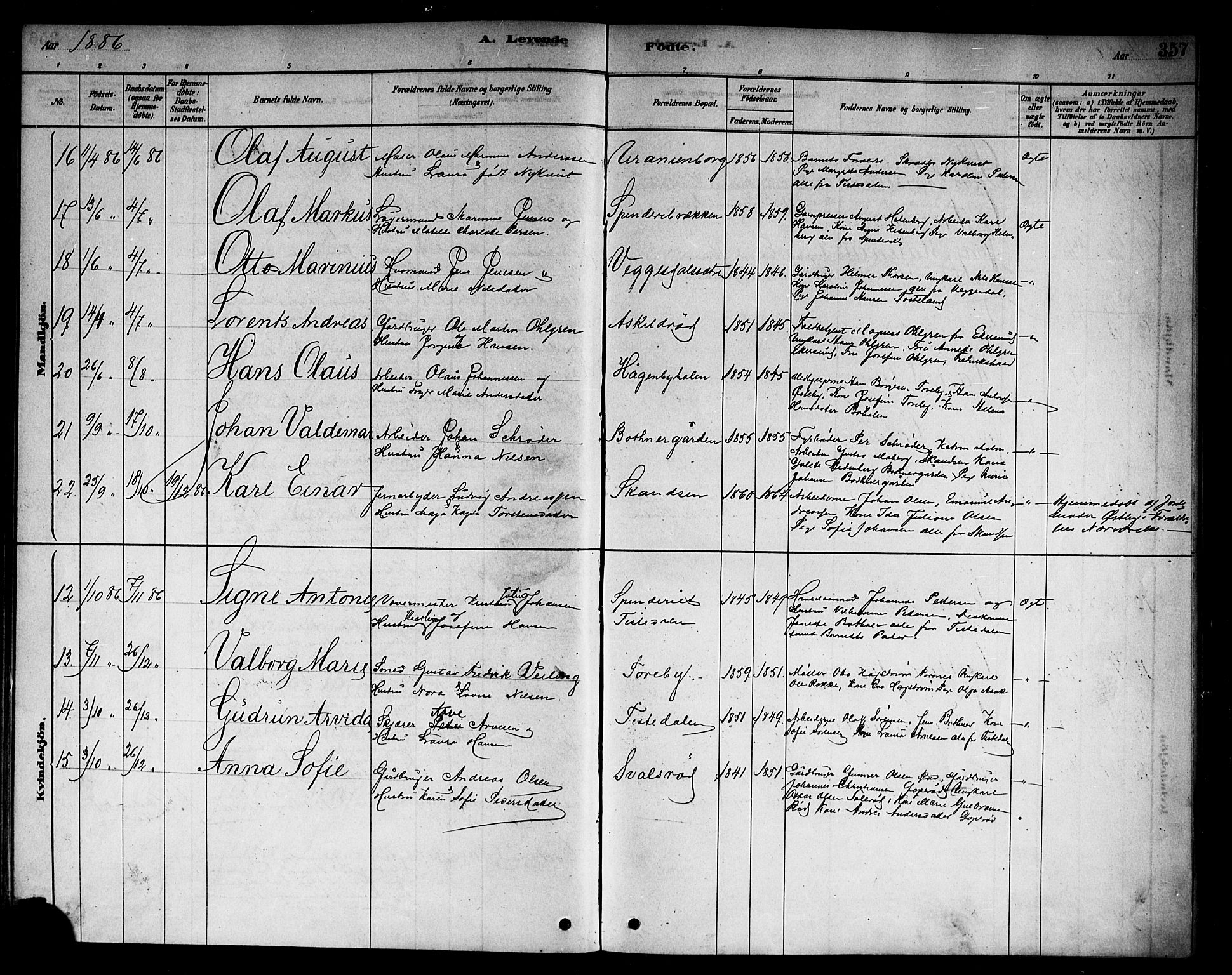 Berg prestekontor Kirkebøker, AV/SAO-A-10902/F/Fb/L0001: Parish register (official) no. II 1, 1878-1887, p. 357