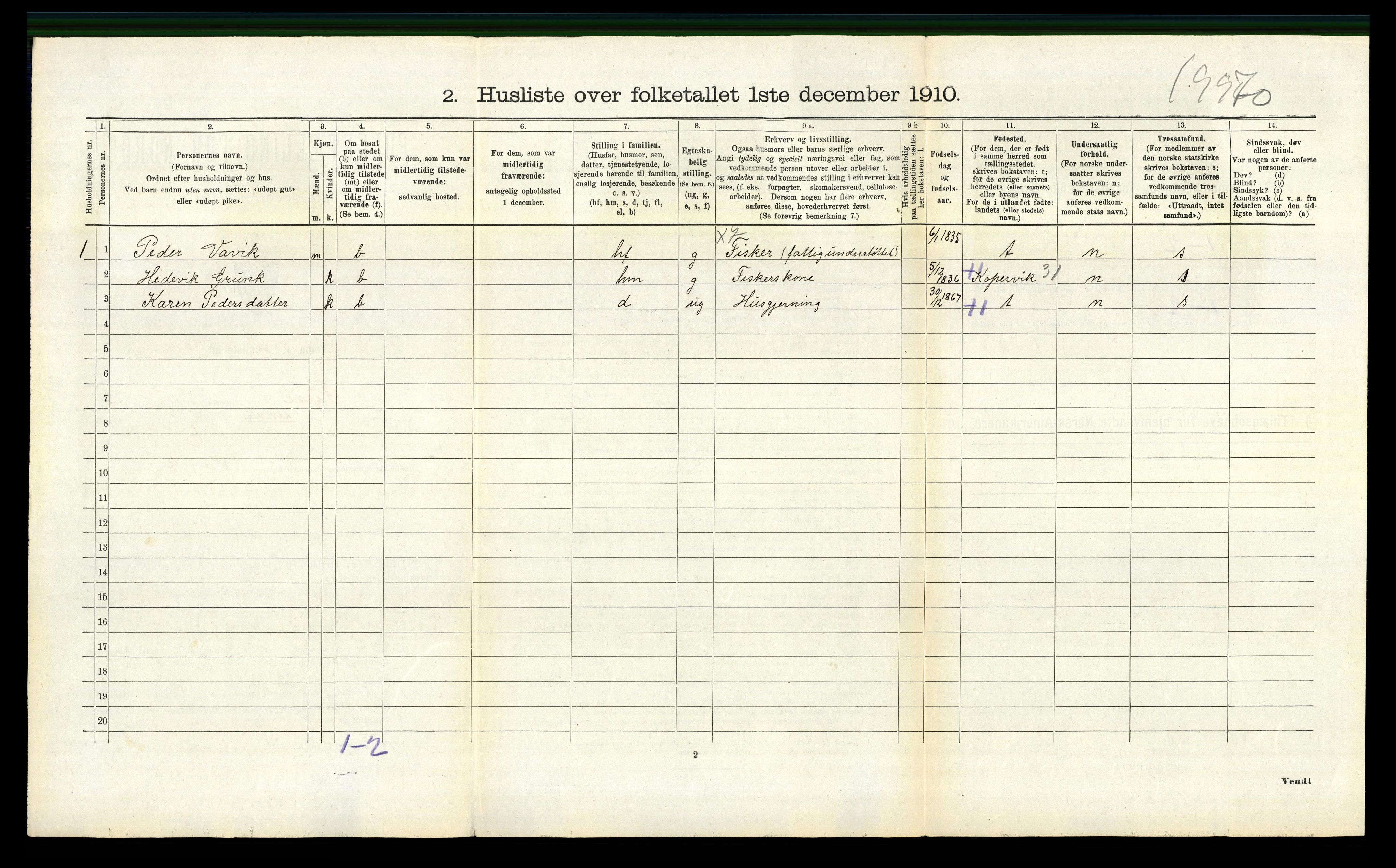 RA, 1910 census for Fusa, 1910, p. 181