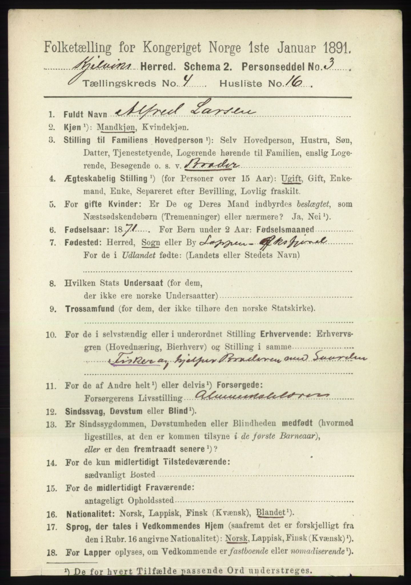 RA, 1891 census for 2019 Kjelvik, 1891, p. 533